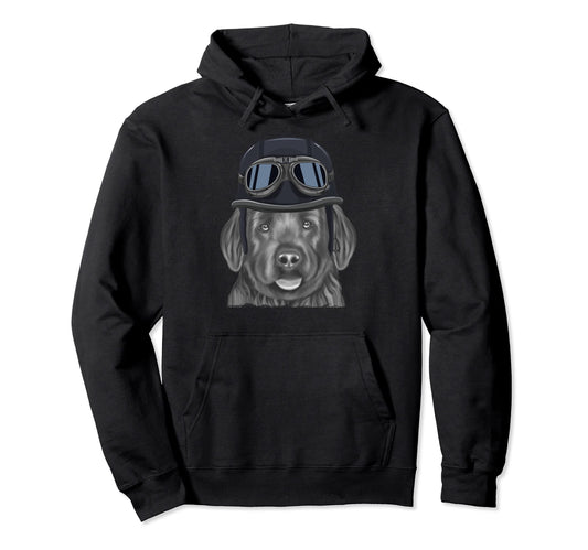 Black Russian Terrier Wearing Motorcycle Hoodie - Graphic Print Men Women - T-Shirt, Sweatshirt, Hoodie