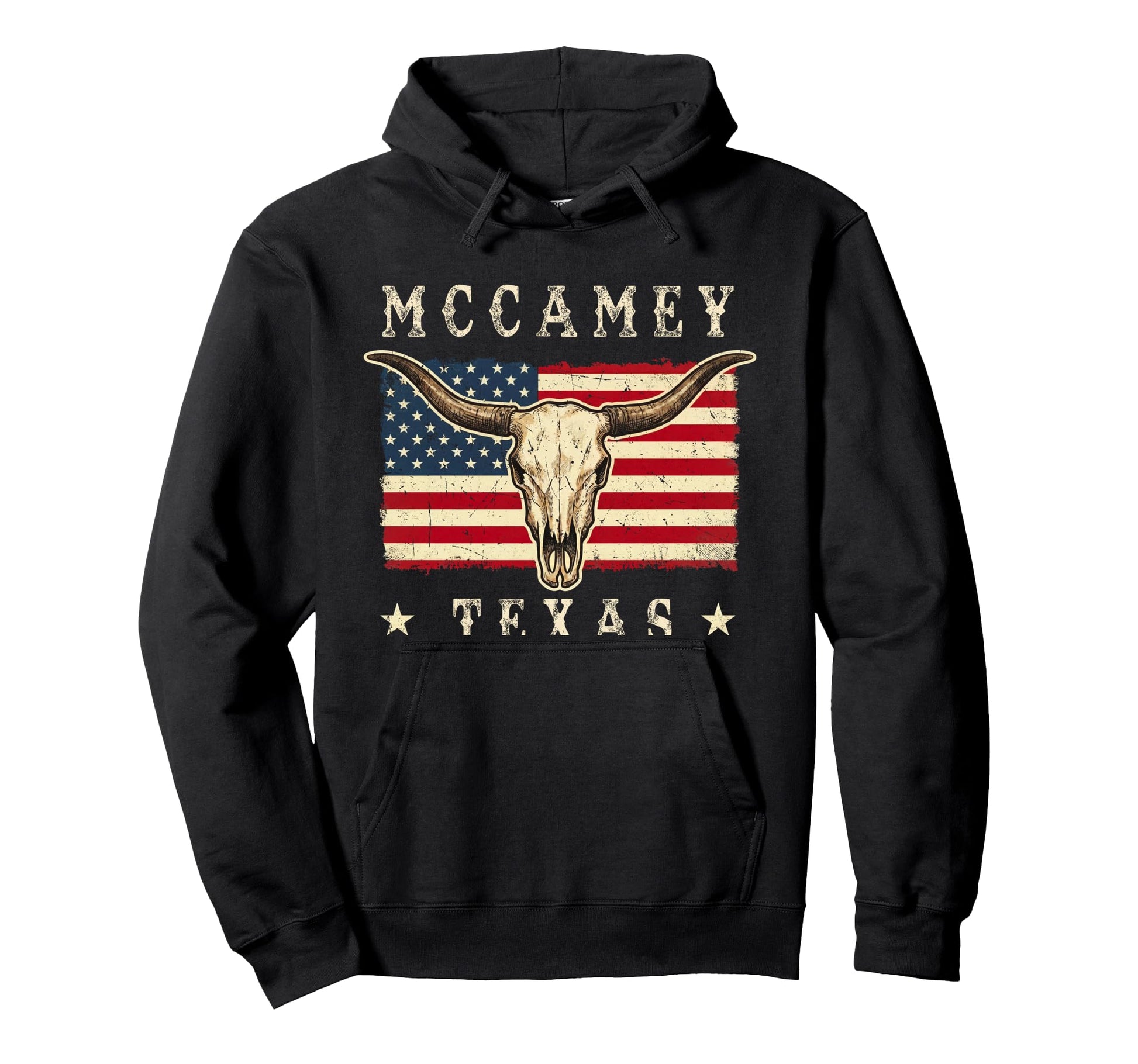 Mccamey Texas Western Patriotic Skull Hoodie - Unique Graphic Men Women - T-Shirt, Sweatshirt, Hoodie
