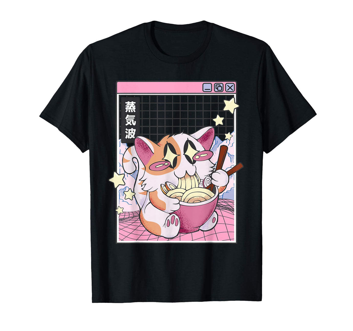 Cat Ramen Noodles Kawaii Vaporwave T-Shirt - Minimalist Print Unisex - T-Shirt, Sweatshirt, Hoodie