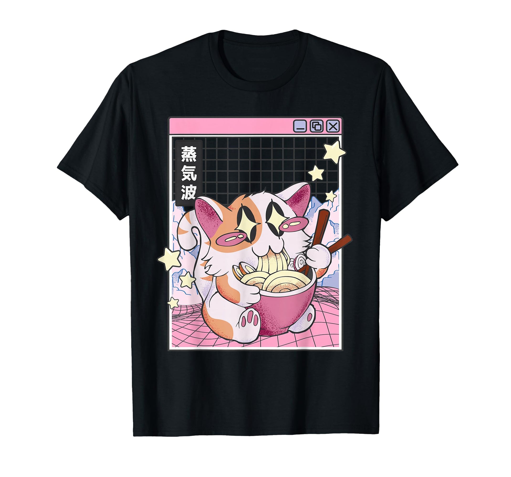 Cat Ramen Noodles Kawaii Vaporwave T-Shirt - Minimalist Print Unisex - T-Shirt, Sweatshirt, Hoodie