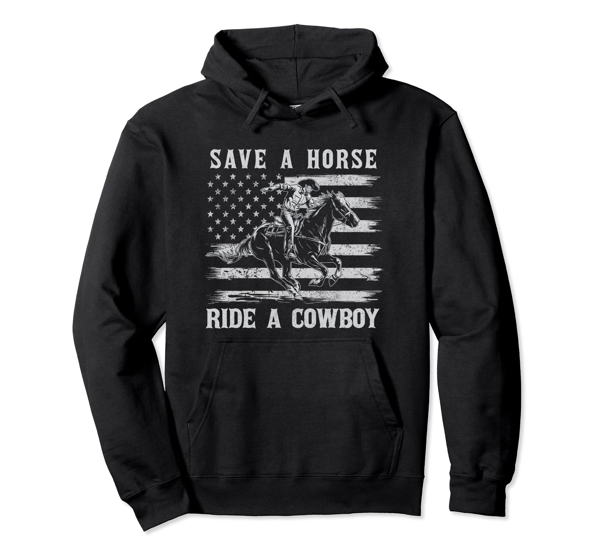 Save Horse Ride Cowboy Riding Horse Usa Flag Hoodie - Trendy Graphic Unisex - T-Shirt, Sweatshirt, Hoodie