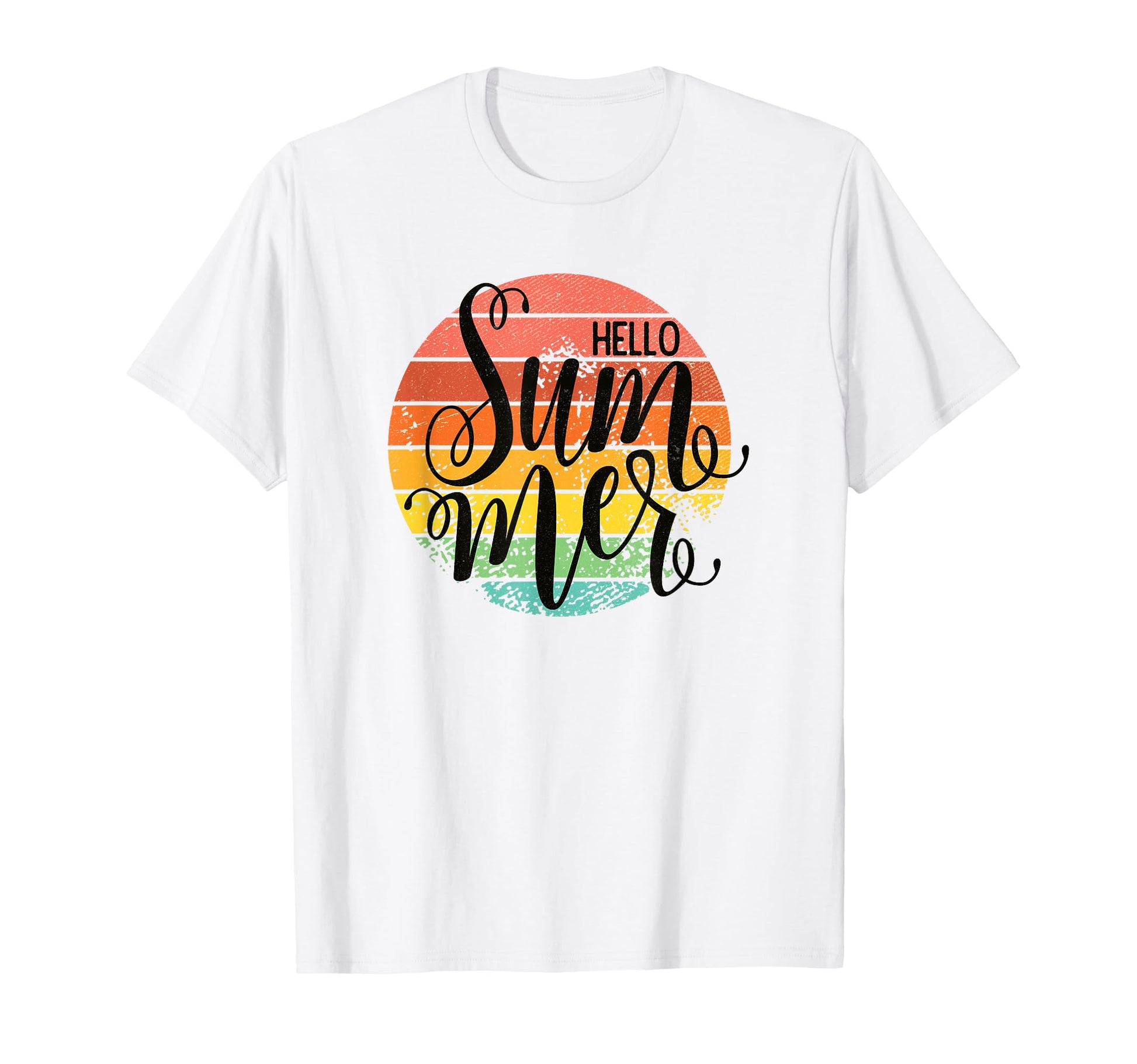 Hello Summer Distressed Rainbow Fun T-Shirt - Fun Novelty Design Men Women - T-Shirt, Sweatshirt, Hoodie