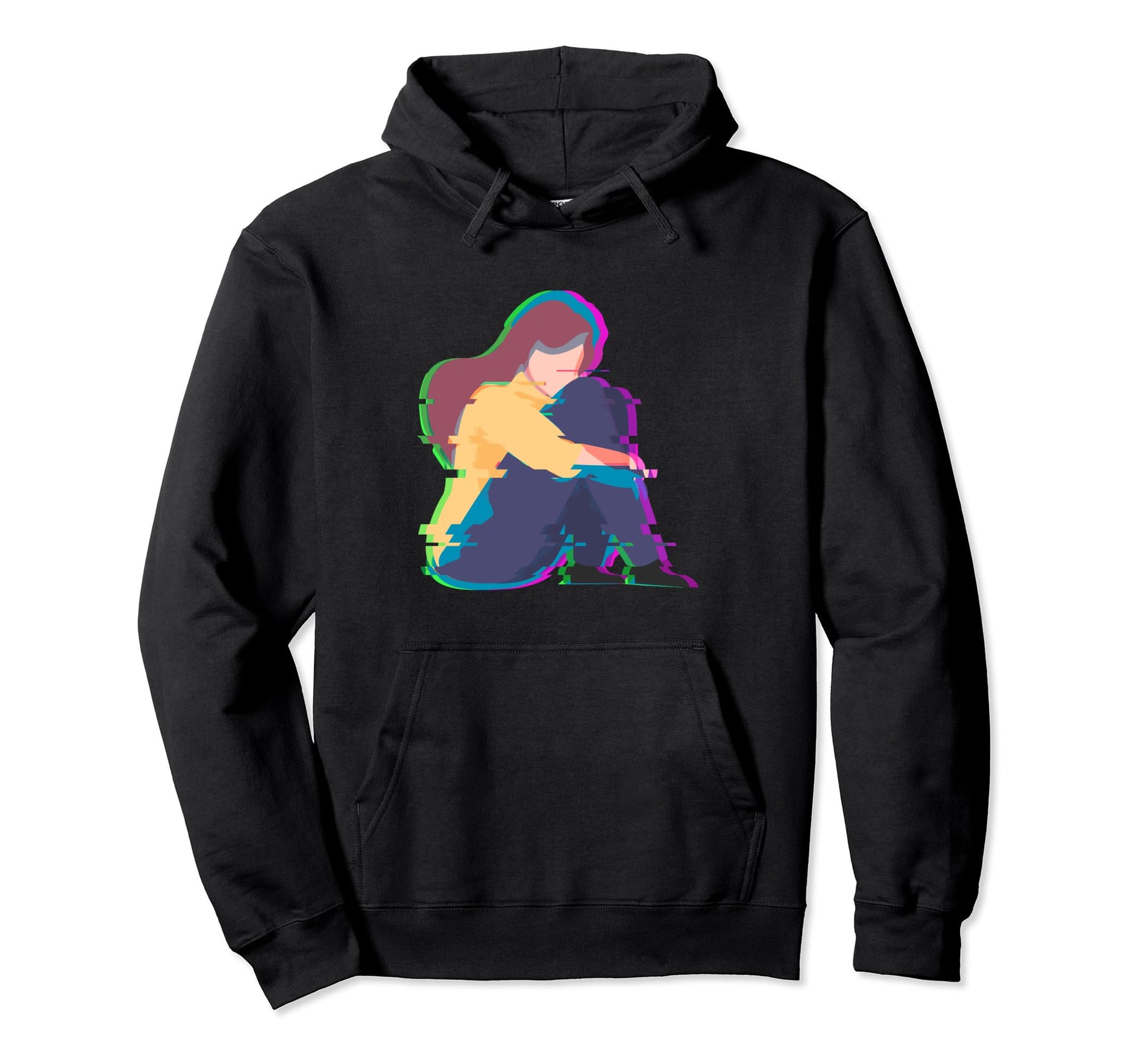 Sad Smoking Antisocial Glitch Aesthetic Hoodie - Novelty Apparel Unisex - T-Shirt, Sweatshirt, Hoodie