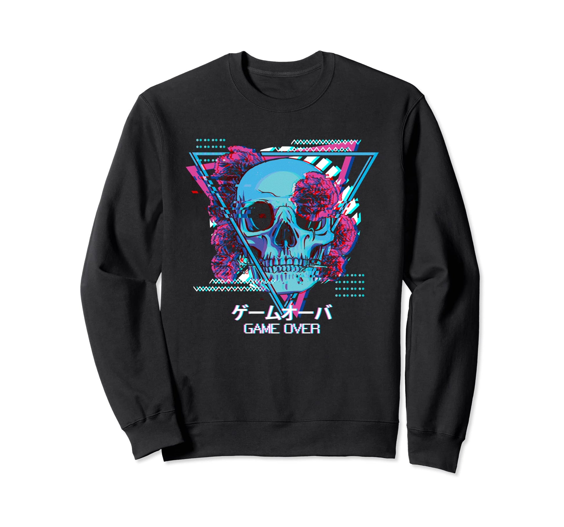 Skull And Roses Game Over Japanese Sweatshirt - Unique Graphic Men Women - T-Shirt, Sweatshirt, Hoodie