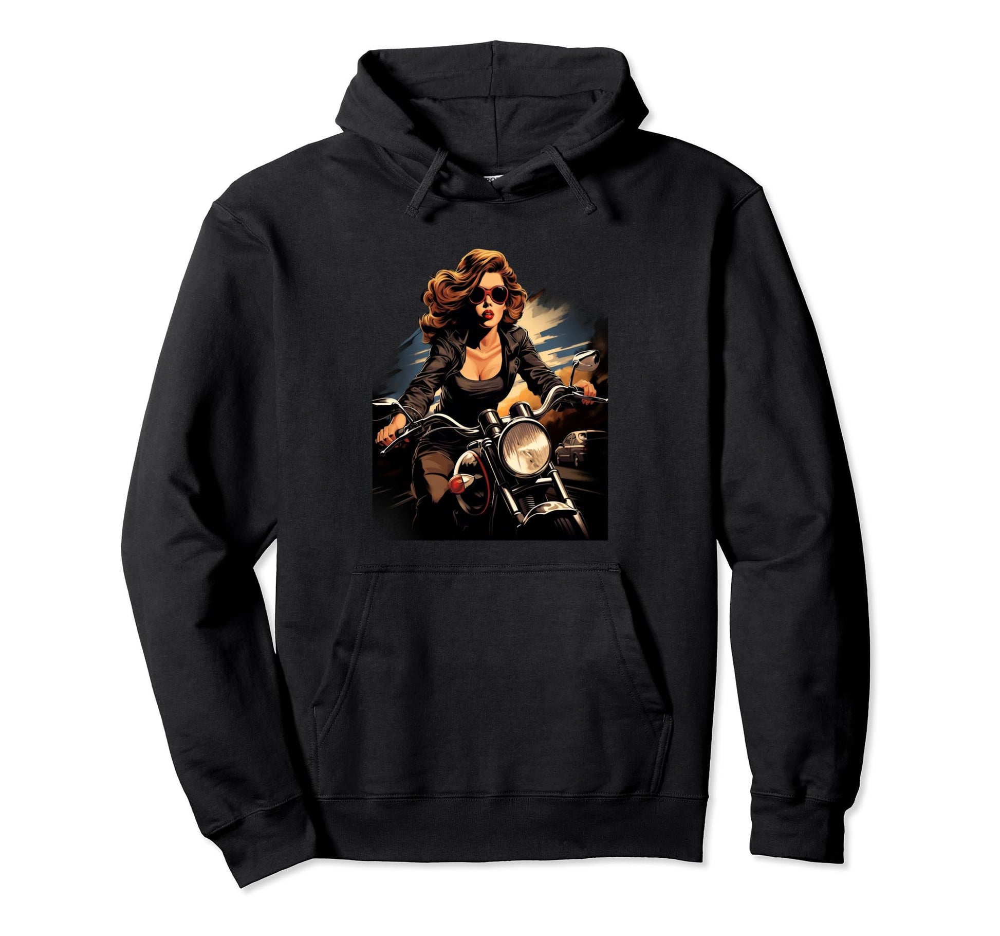 Pinup Biker 1940S Motorcycle Riding Hoodie - Minimalist Print for Adults - T-Shirt, Sweatshirt, Hoodie