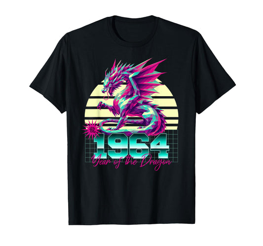 1964 Year Dragon 80S Vaporwave Chinese T-Shirt - Unique Graphic for Adults - T-Shirt, Sweatshirt, Hoodie