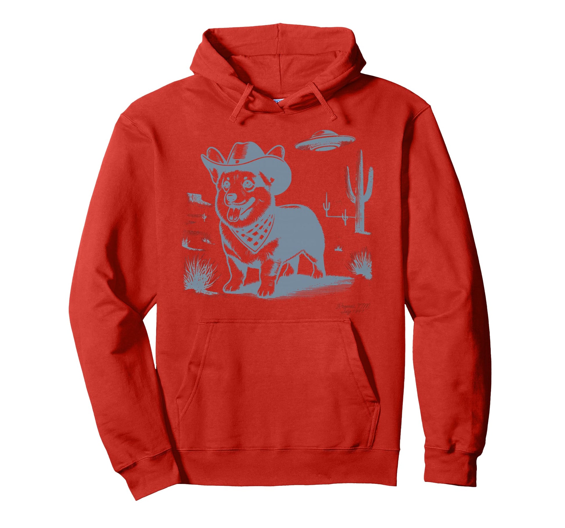 Funny 90S Western Cowboy Corgi Ufo Hoodie - Novelty Apparel for Adults - T-Shirt, Sweatshirt, Hoodie
