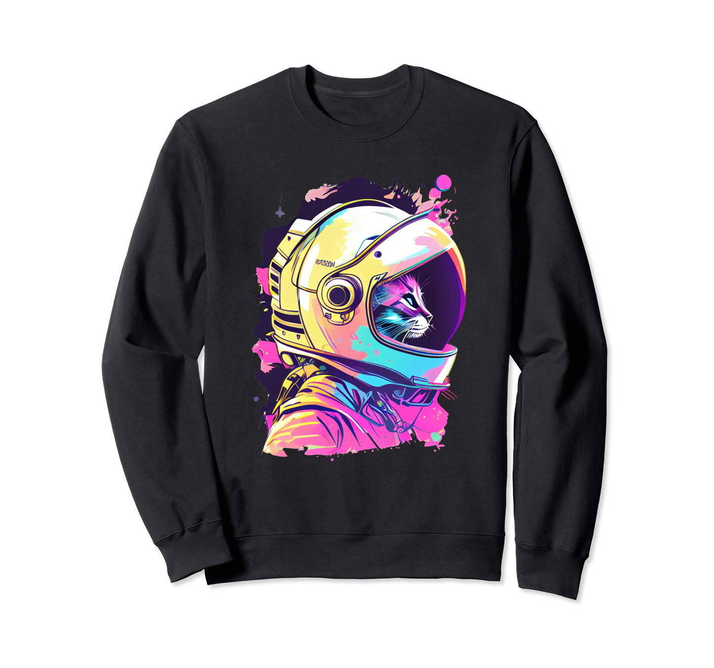 Aesthetic Vaporwave Space Cat 80S Sweatshirt - Novelty Apparel for Adults - T-Shirt, Sweatshirt, Hoodie