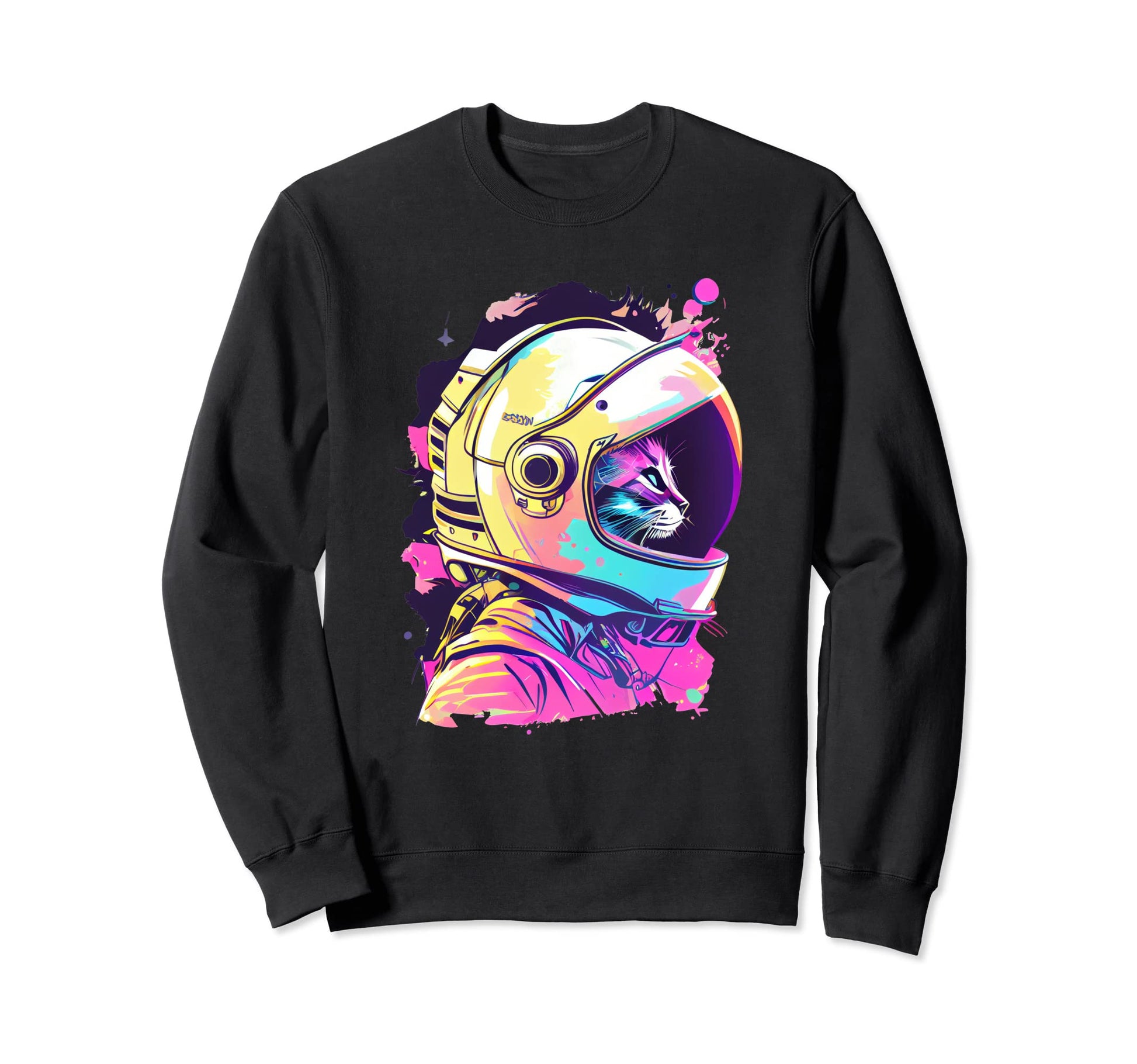 Aesthetic Vaporwave Space Cat 80S Sweatshirt - Novelty Apparel for Adults - T-Shirt, Sweatshirt, Hoodie