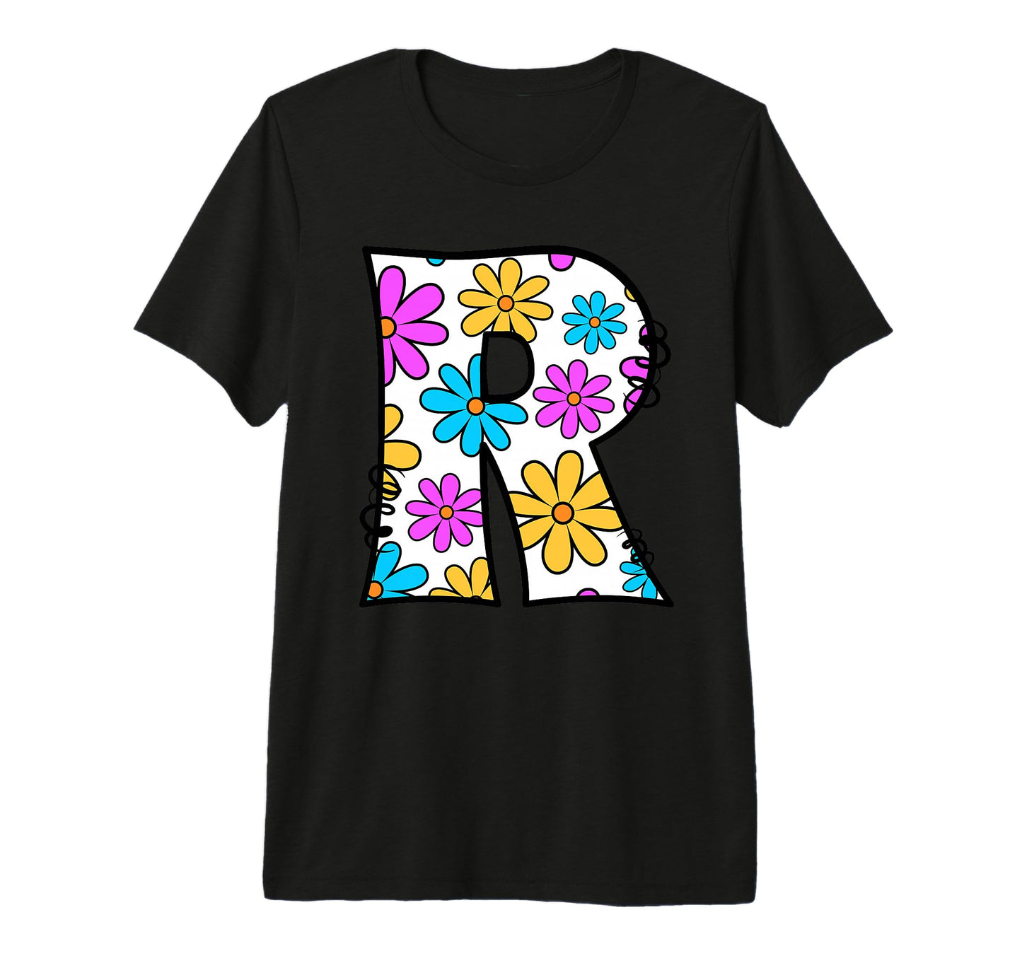 Letter R Floral Daisy Alphabet Tri T-Shirt - Fun Novelty Design Men Women - T-Shirt, Sweatshirt, Hoodie