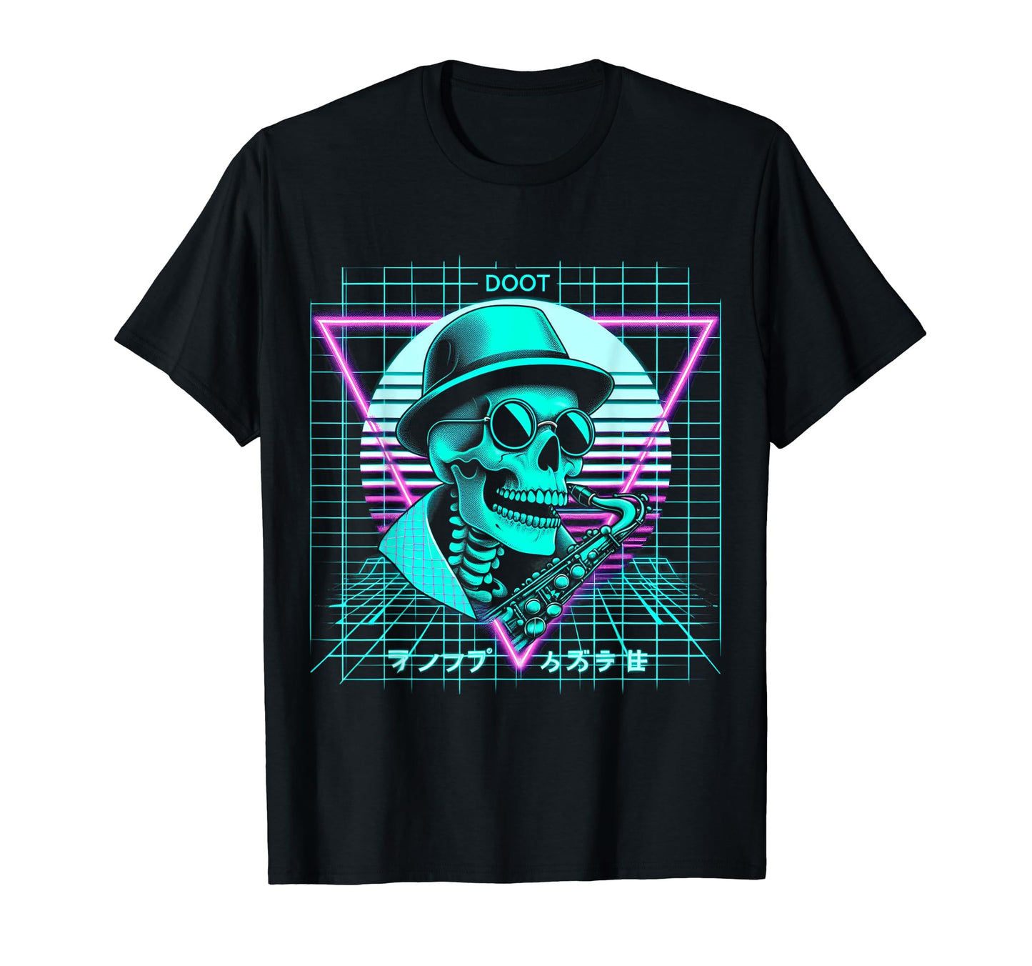 Doot Doot Saxophone Skeleton Synthwave T-Shirt - Custom Art Print Unisex - T-Shirt, Sweatshirt, Hoodie