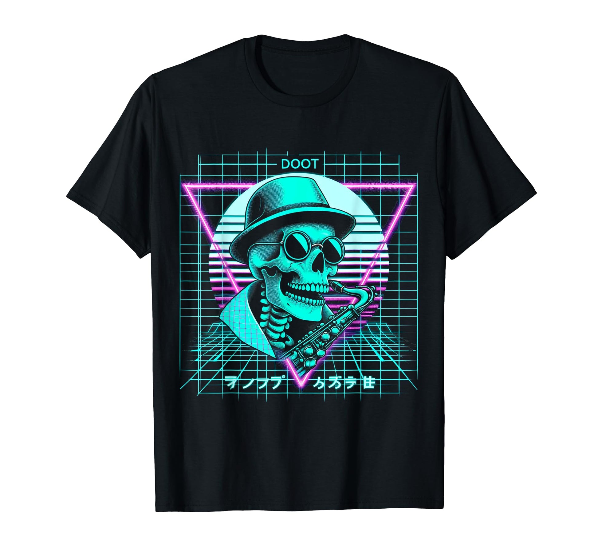 Doot Doot Saxophone Skeleton Synthwave T-Shirt - Custom Art Print Unisex - T-Shirt, Sweatshirt, Hoodie