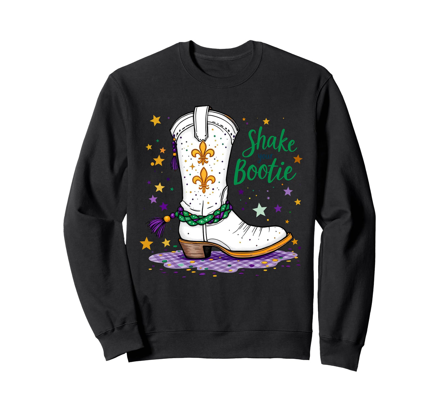 Shake Your Bootie Mardi Gras Cowboy Sweatshirt - Trendy Graphic Unisex - T-Shirt, Sweatshirt, Hoodie