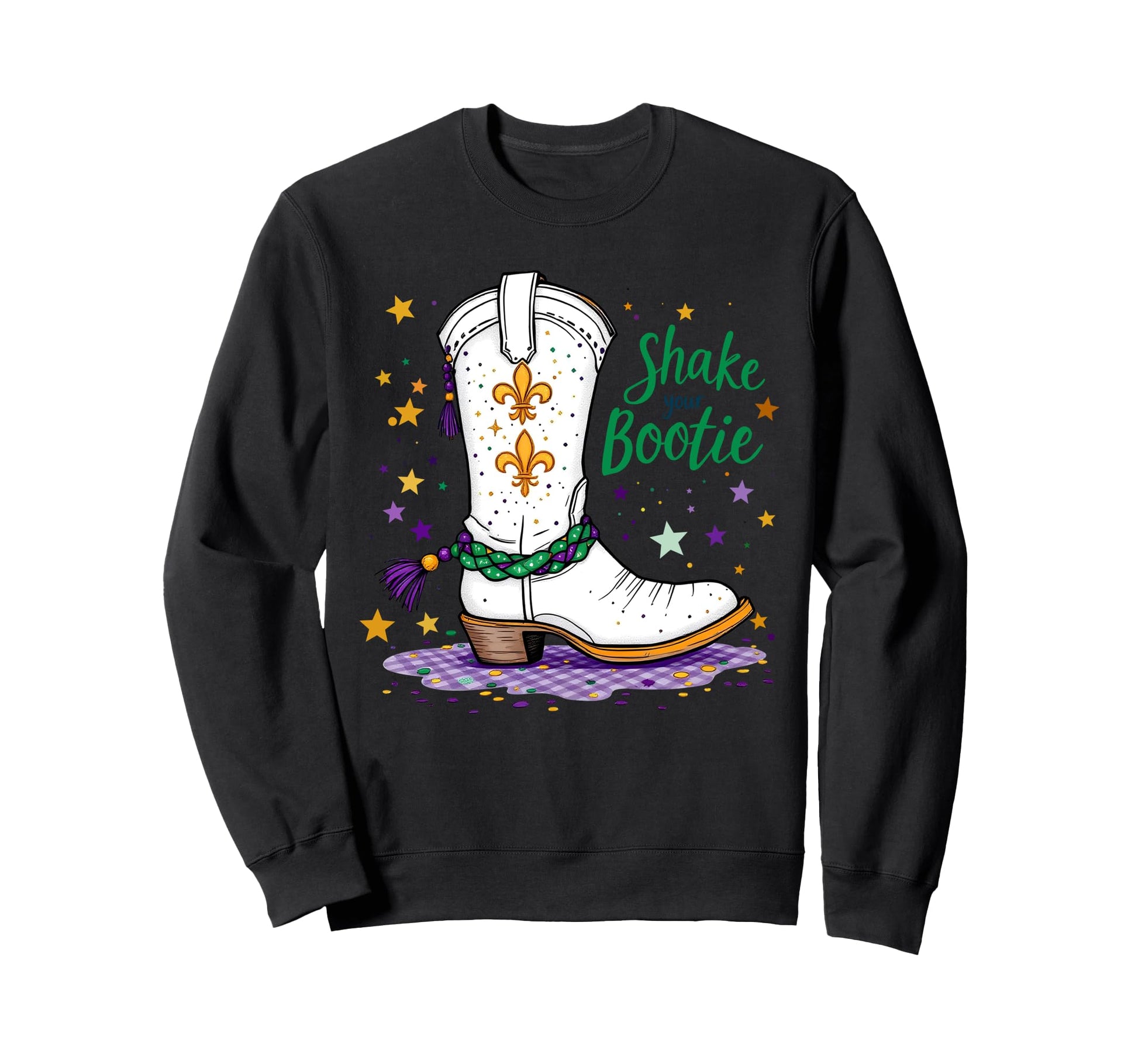 Shake Your Bootie Mardi Gras Cowboy Sweatshirt - Trendy Graphic Unisex - T-Shirt, Sweatshirt, Hoodie
