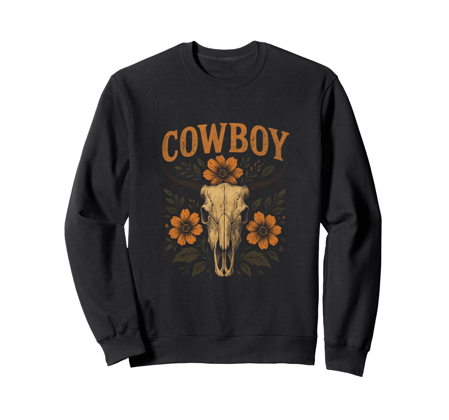 Cowboy Cow Skull Western Rodeo Sweatshirt - Minimalist Print Unisex - T-Shirt, Sweatshirt, Hoodie