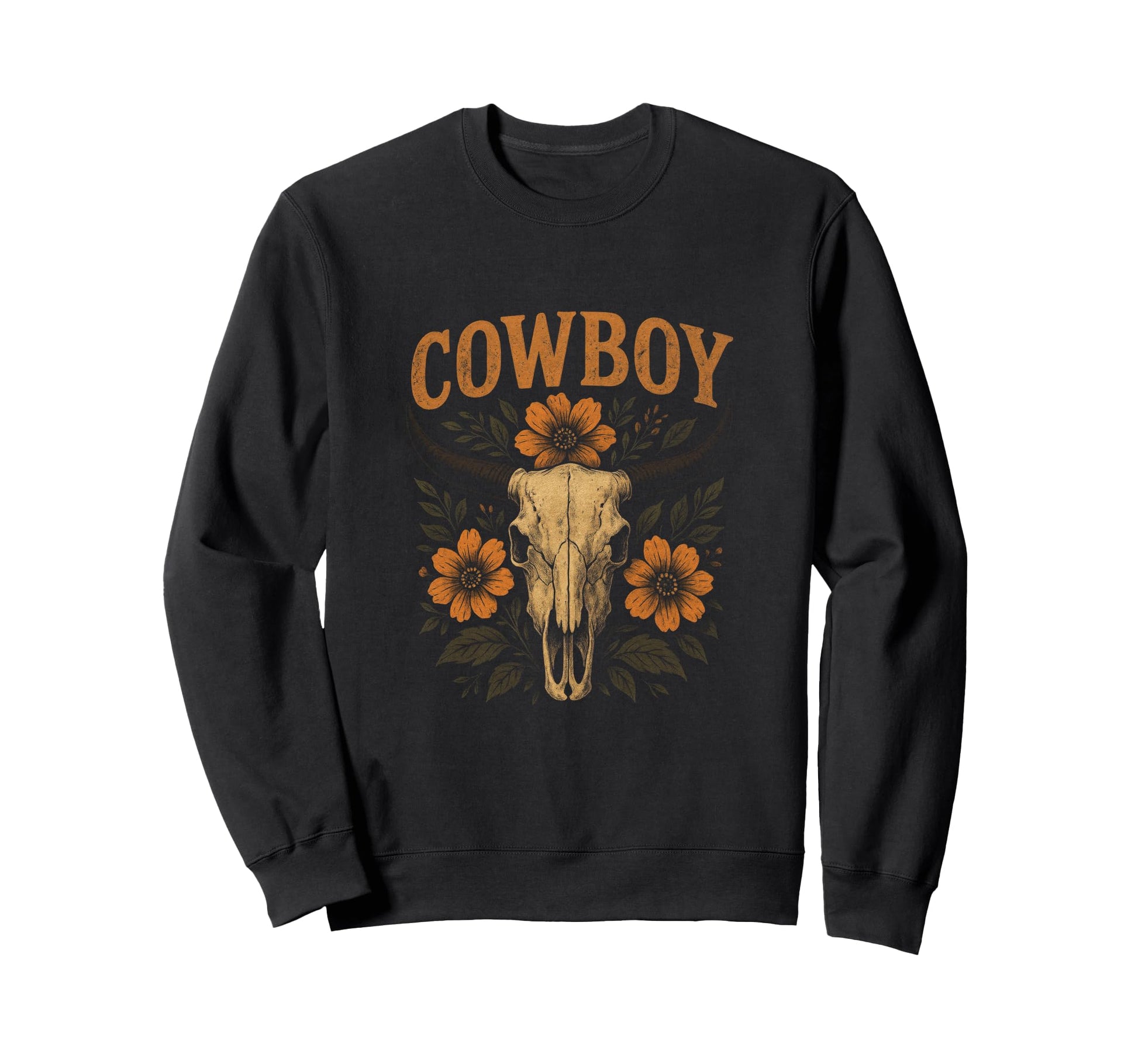 Cowboy Cow Skull Western Rodeo Sweatshirt - Minimalist Print Unisex - T-Shirt, Sweatshirt, Hoodie