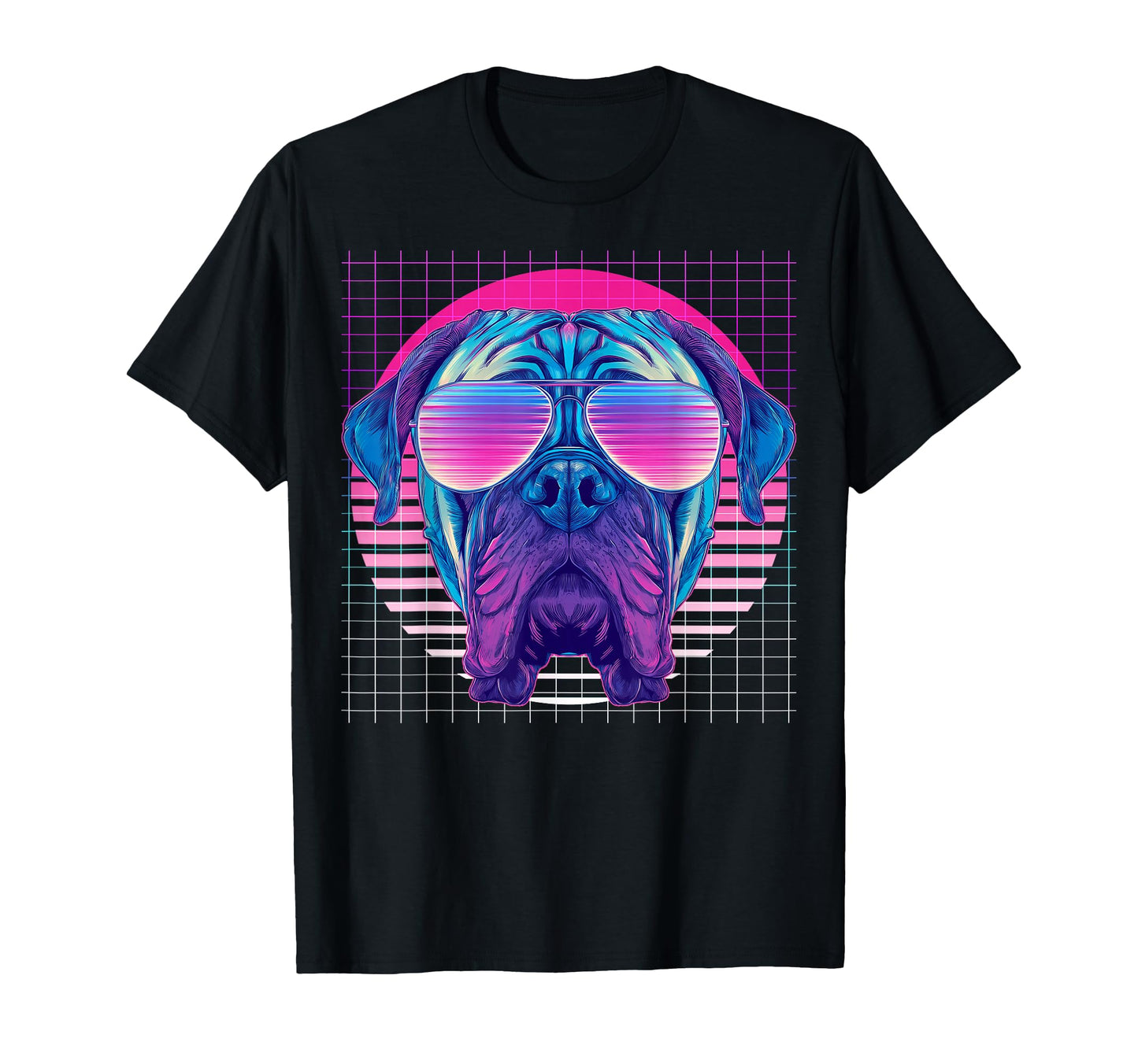 Bullmastiff Sunglasses Dog Vaporwave T-Shirt - Fun Novelty Design Unisex - T-Shirt, Sweatshirt, Hoodie