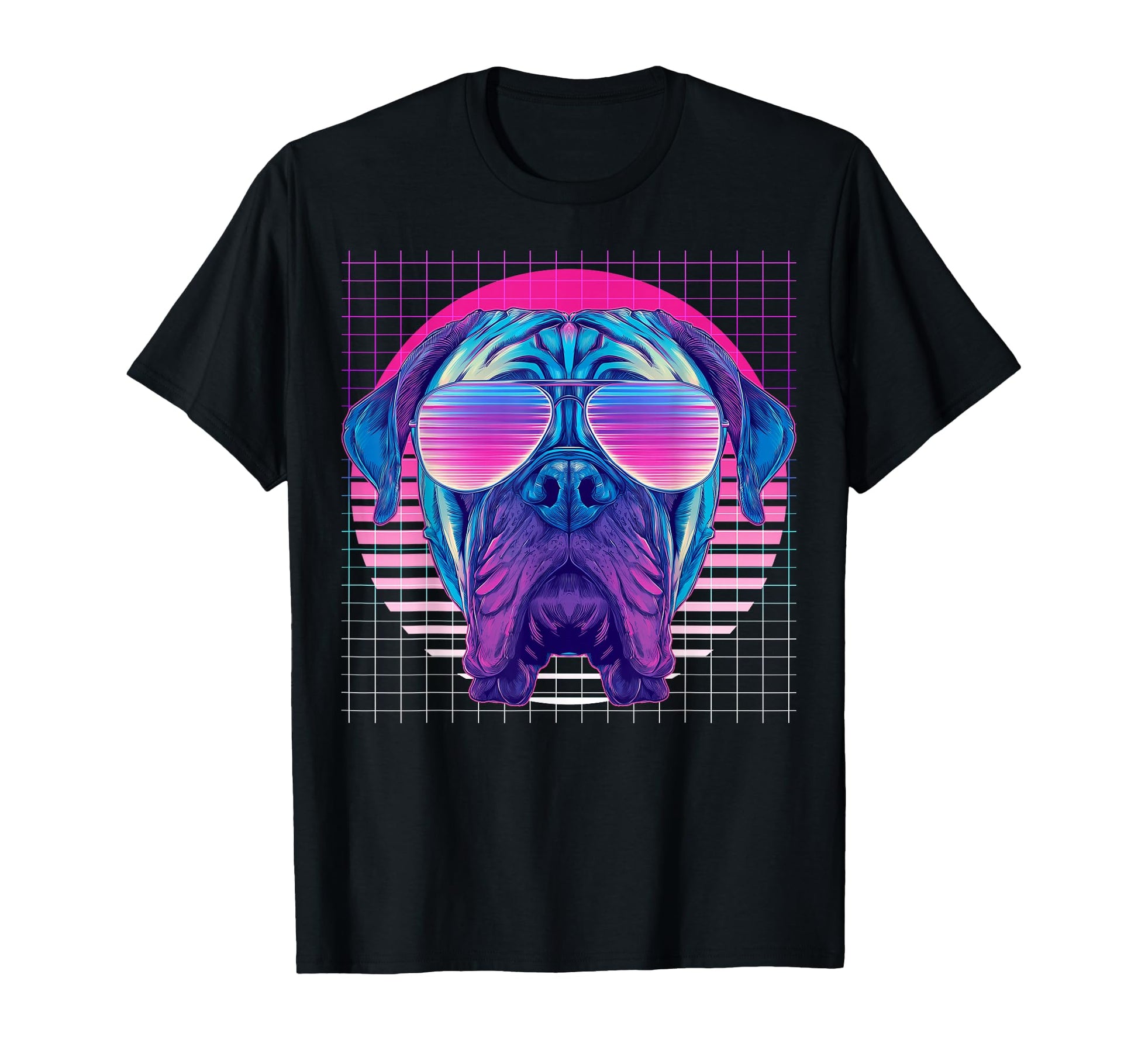 Bullmastiff Sunglasses Dog Vaporwave T-Shirt - Fun Novelty Design Unisex - T-Shirt, Sweatshirt, Hoodie