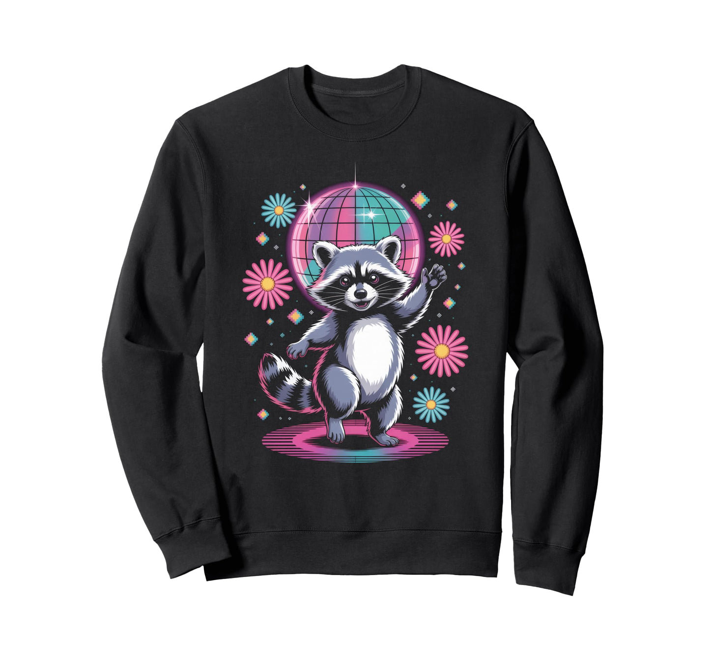Raccoon Disco Dance Vaporwave Sweatshirt - Unique Graphic Men Women - T-Shirt, Sweatshirt, Hoodie