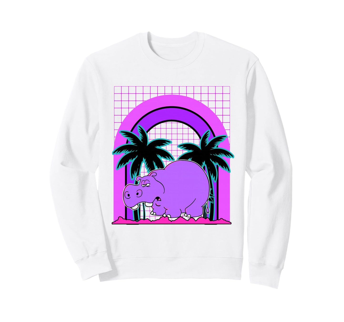 Aesthetic Vaporwave Outfits Hippo Sweatshirt - Graphic Print Unisex - T-Shirt, Sweatshirt, Hoodie