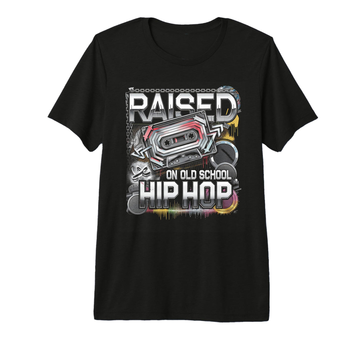 Raised Old School Hip Hop Cassette T-Shirt - Fun Novelty Design for Adults - T-Shirt, Sweatshirt, Hoodie
