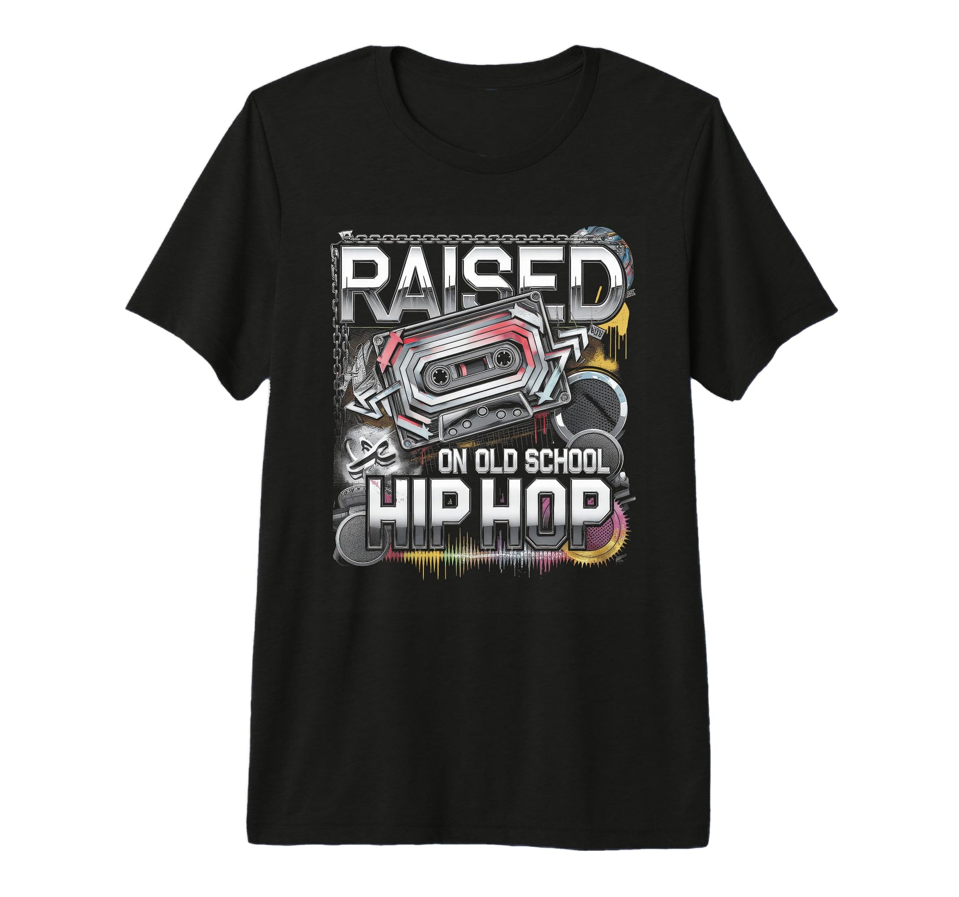 Raised Old School Hip Hop Cassette T-Shirt - Fun Novelty Design for Adults - T-Shirt, Sweatshirt, Hoodie