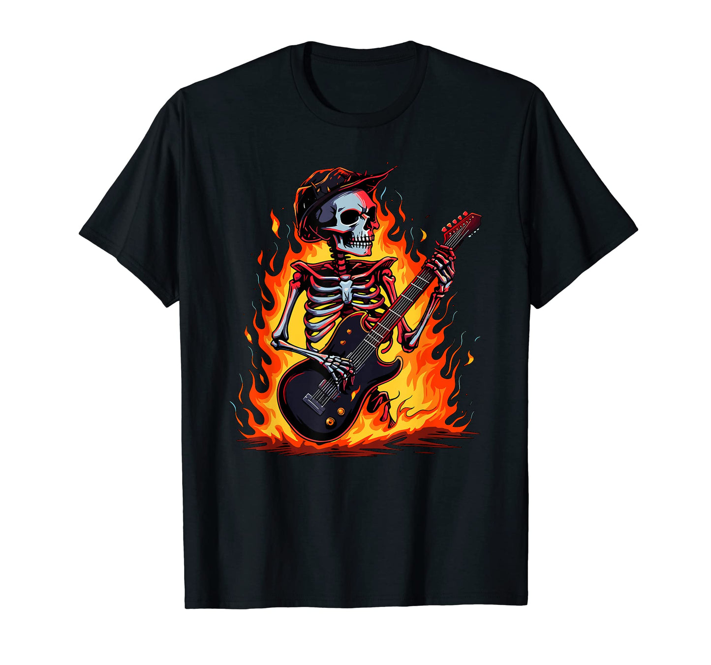 Skeleton Rock Roll Guitar Music Band T-Shirt - Graphic Print for Adults - T-Shirt, Sweatshirt, Hoodie