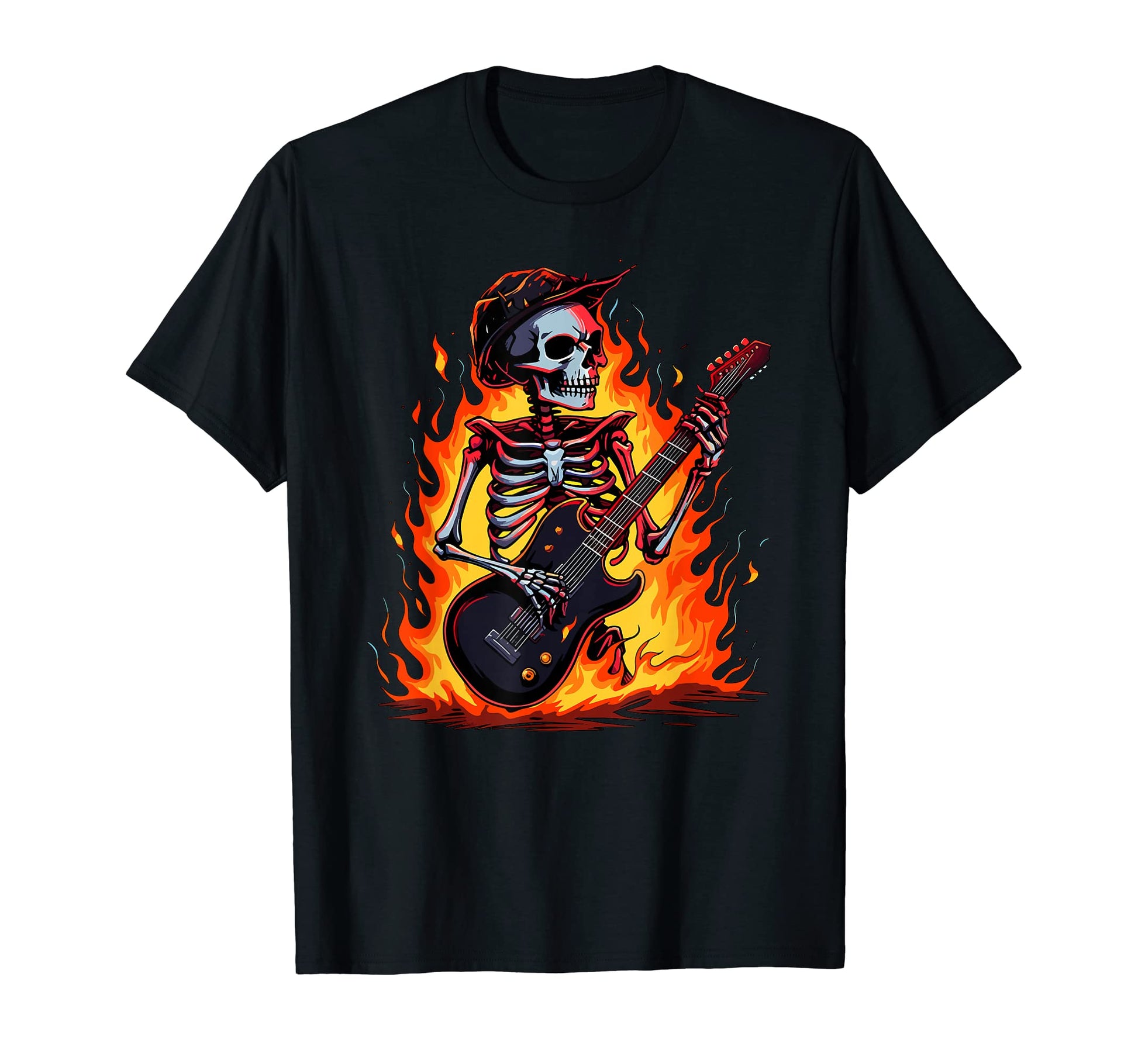 Skeleton Rock Roll Guitar Music Band T-Shirt - Graphic Print for Adults - T-Shirt, Sweatshirt, Hoodie