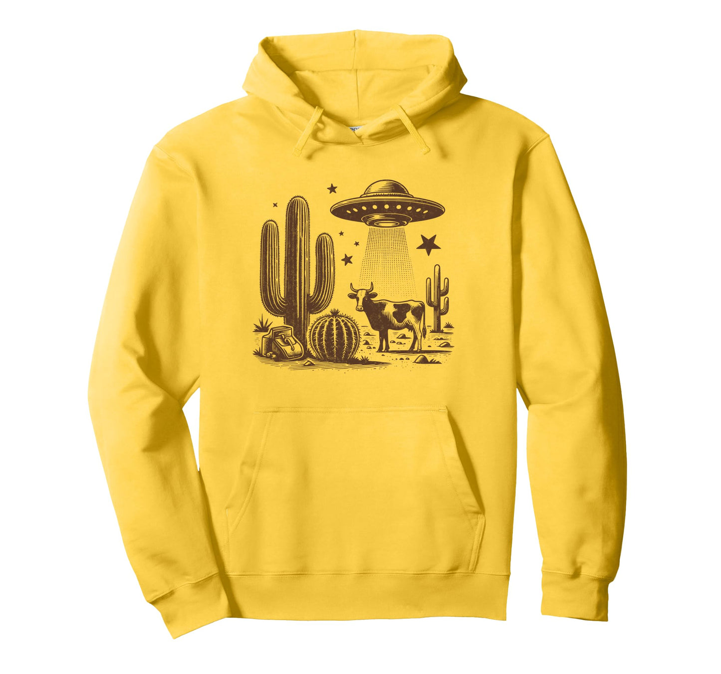 Desert Cow 90S Western Ufo Cowboy Cow Hoodie - Trendy Graphic for Adults - T-Shirt, Sweatshirt, Hoodie