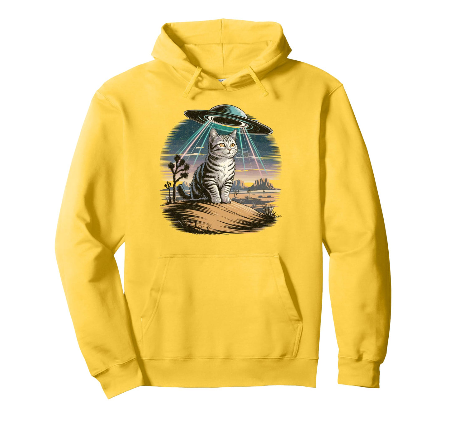 Funny Cat Western Ufo Cowboy Cat Hoodie - Fun Novelty Design Unisex - T-Shirt, Sweatshirt, Hoodie