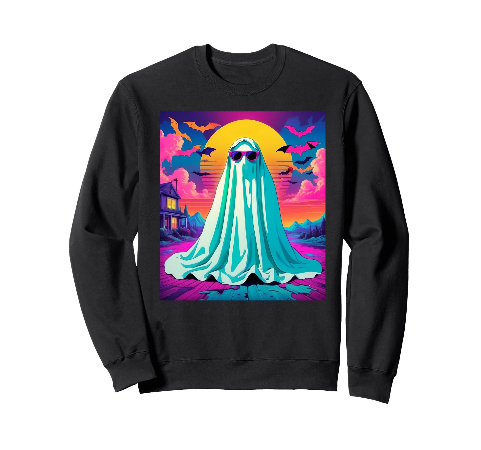 Ghost Trippy Vaporwave Rave Halloween Sweatshirt - Unique Graphic Unisex - T-Shirt, Sweatshirt, Hoodie