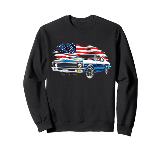 1969 Nova Ss Muscle Car Patriotic Sweatshirt - Casual Everyday Wear Unisex - T-Shirt, Sweatshirt, Hoodie