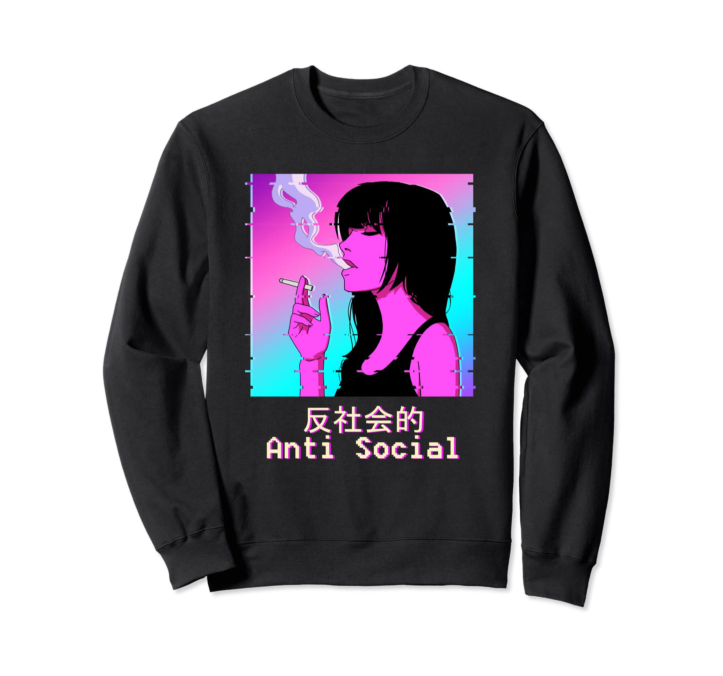 Anti Social Japanese Aesthetic Sweatshirt - Unique Graphic for Adults - T-Shirt, Sweatshirt, Hoodie