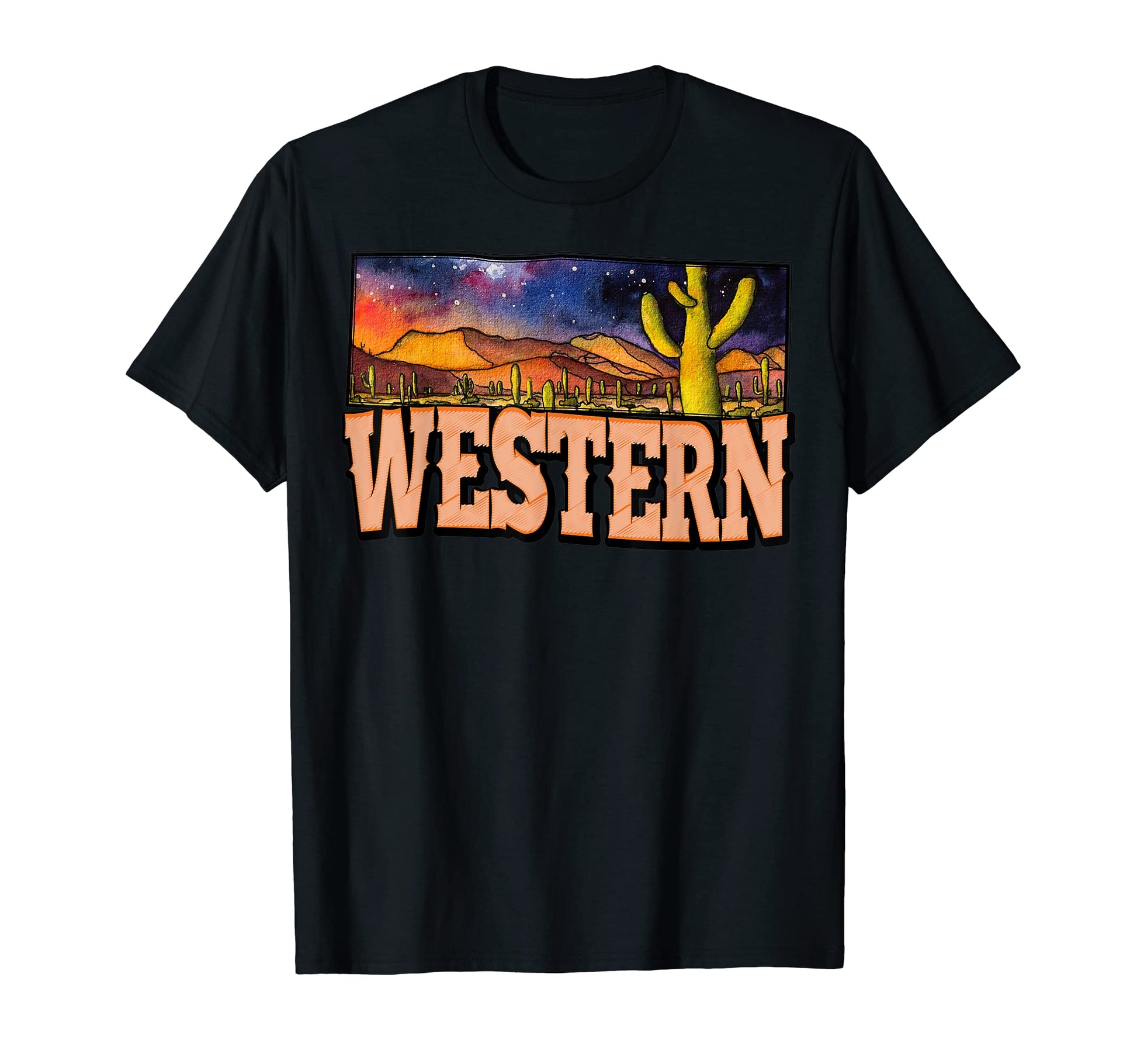 Western Desert Night Landscape T-Shirt - Minimalist Print Men Women - T-Shirt, Sweatshirt, Hoodie