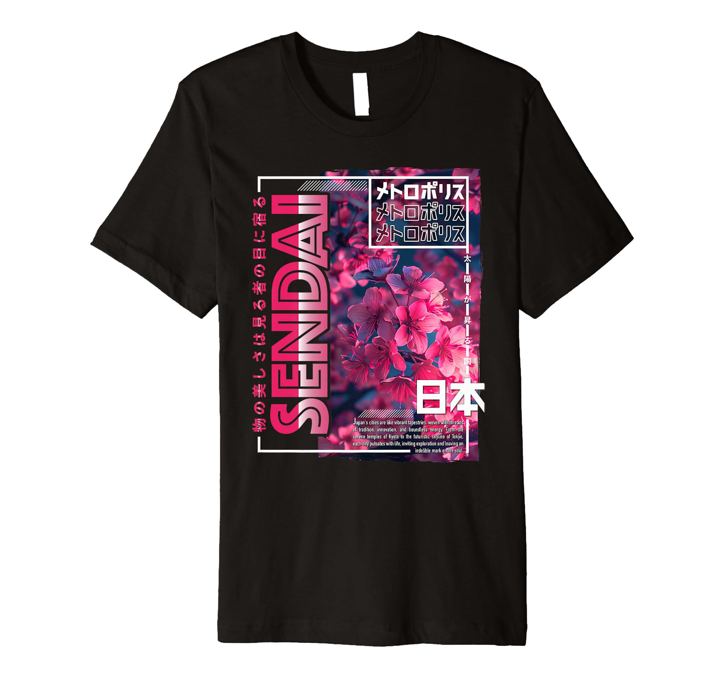 Sendai City 80S Synthwave Cherry Blossom T-Shirt - Streetwear Style Unisex - T-Shirt, Sweatshirt, Hoodie