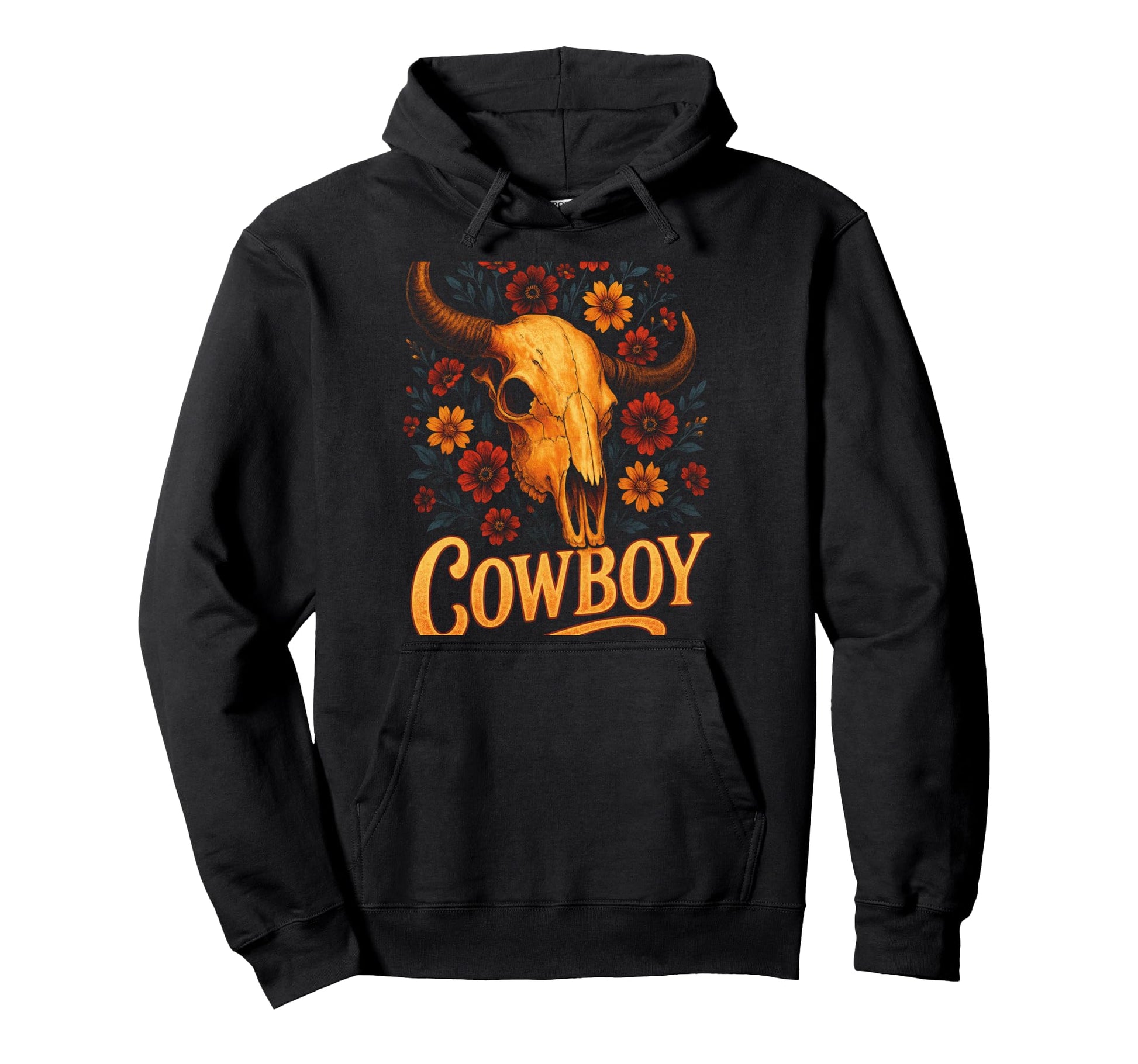 Cowboy Skull Western Flowers Hoodie - Casual Everyday Wear for Adults - T-Shirt, Sweatshirt, Hoodie