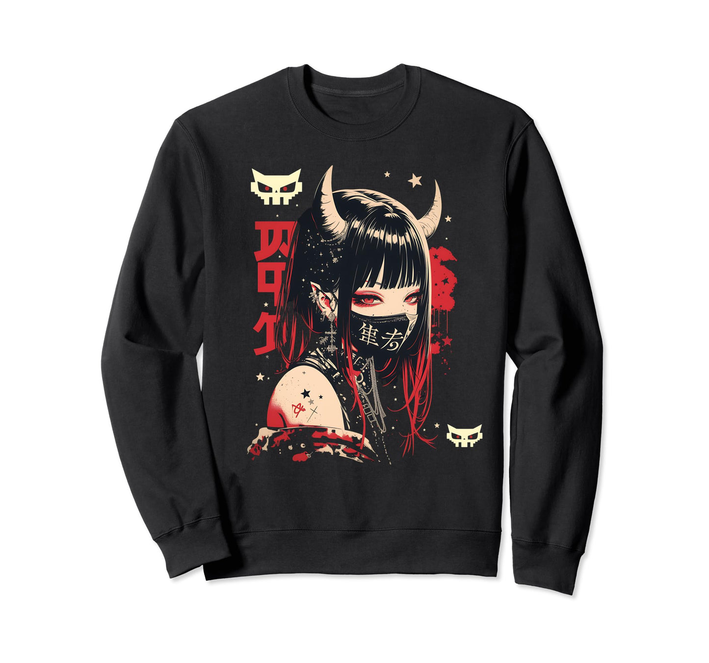 Goth Grunge Demon Anime Waifu Horror Sweatshirt - Unique Graphic Unisex - T-Shirt, Sweatshirt, Hoodie
