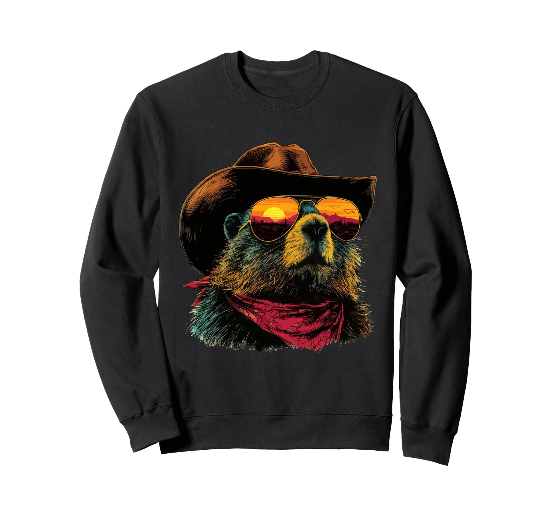 Colorful Beaver Sunglasses Cowboy Sweatshirt - Unique Graphic for Adults - T-Shirt, Sweatshirt, Hoodie