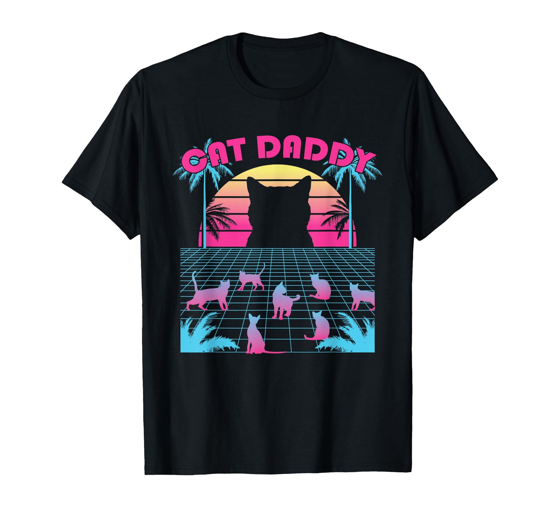 Vaporwave Sunset Aesthetic Cat Daddy T-Shirt - Casual Everyday Wear Unisex - T-Shirt, Sweatshirt, Hoodie