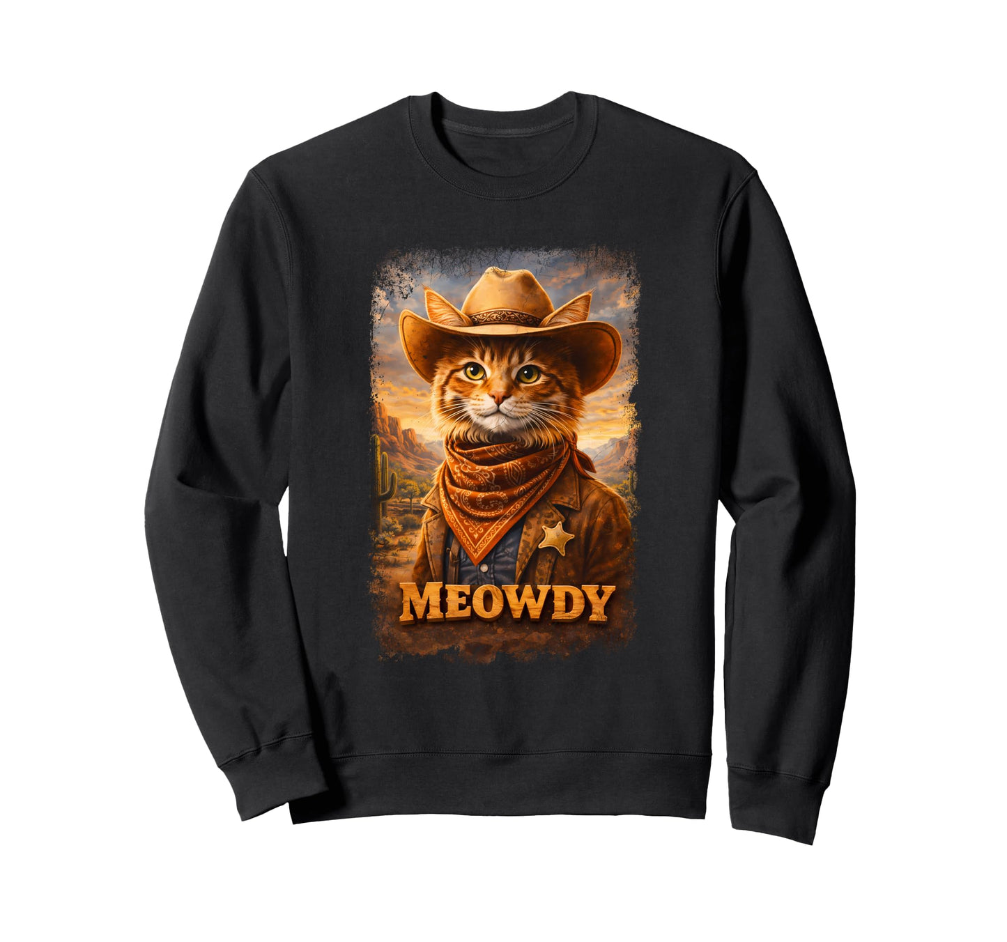 Funny Meowdy Country Cat Cowboy Hat Sweatshirt - Graphic Print Men Women - T-Shirt, Sweatshirt, Hoodie