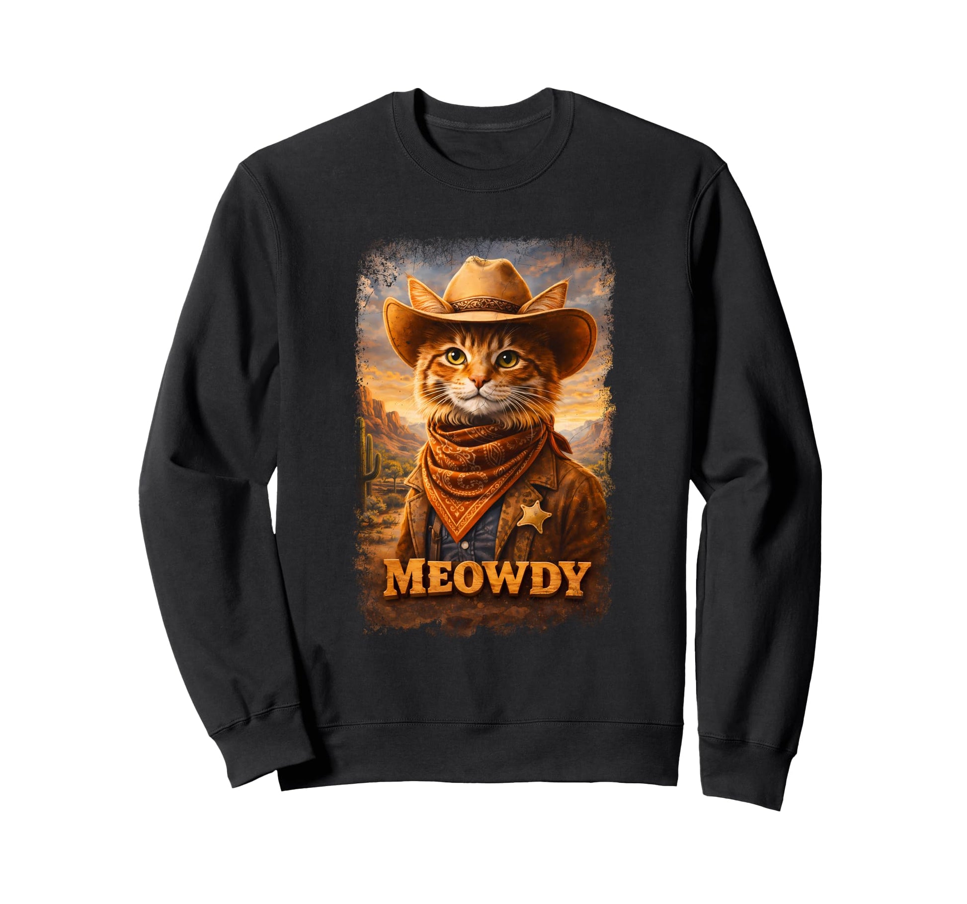 Funny Meowdy Country Cat Cowboy Hat Sweatshirt - Graphic Print Men Women - T-Shirt, Sweatshirt, Hoodie