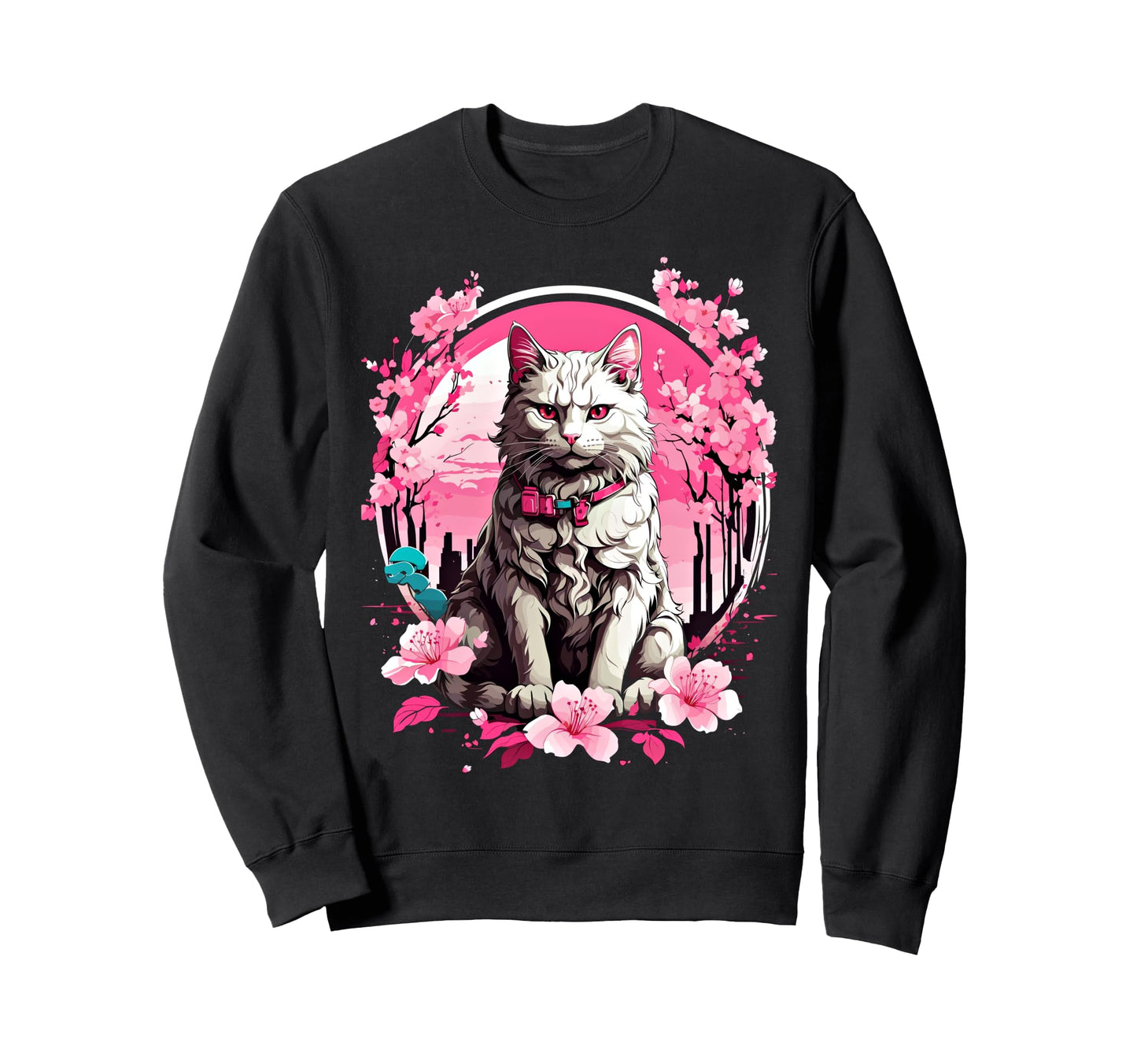 Anime Cat Japanese Aesthetic Sweatshirt - Minimalist Print for Adults - T-Shirt, Sweatshirt, Hoodie