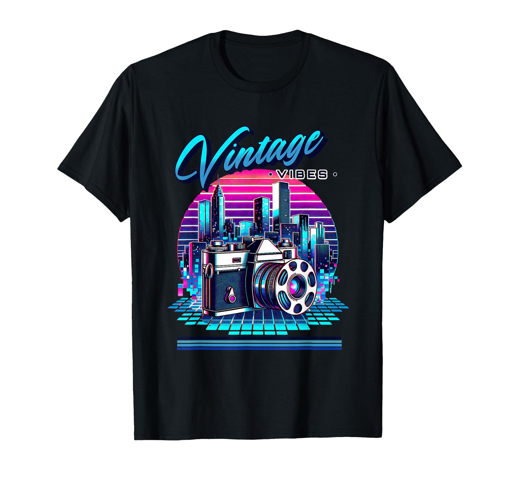 Vibes Old Chool Camera 80S Synthwave T-Shirt - Aesthetic Graphic for Adults - T-Shirt, Sweatshirt, Hoodie