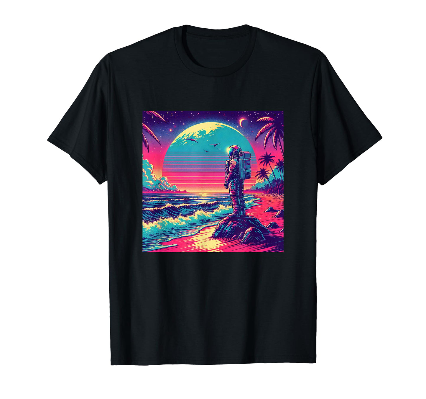 Synthwave Astronaut Beach 1980S T-Shirt - Casual Everyday Wear Men Women - T-Shirt, Sweatshirt, Hoodie