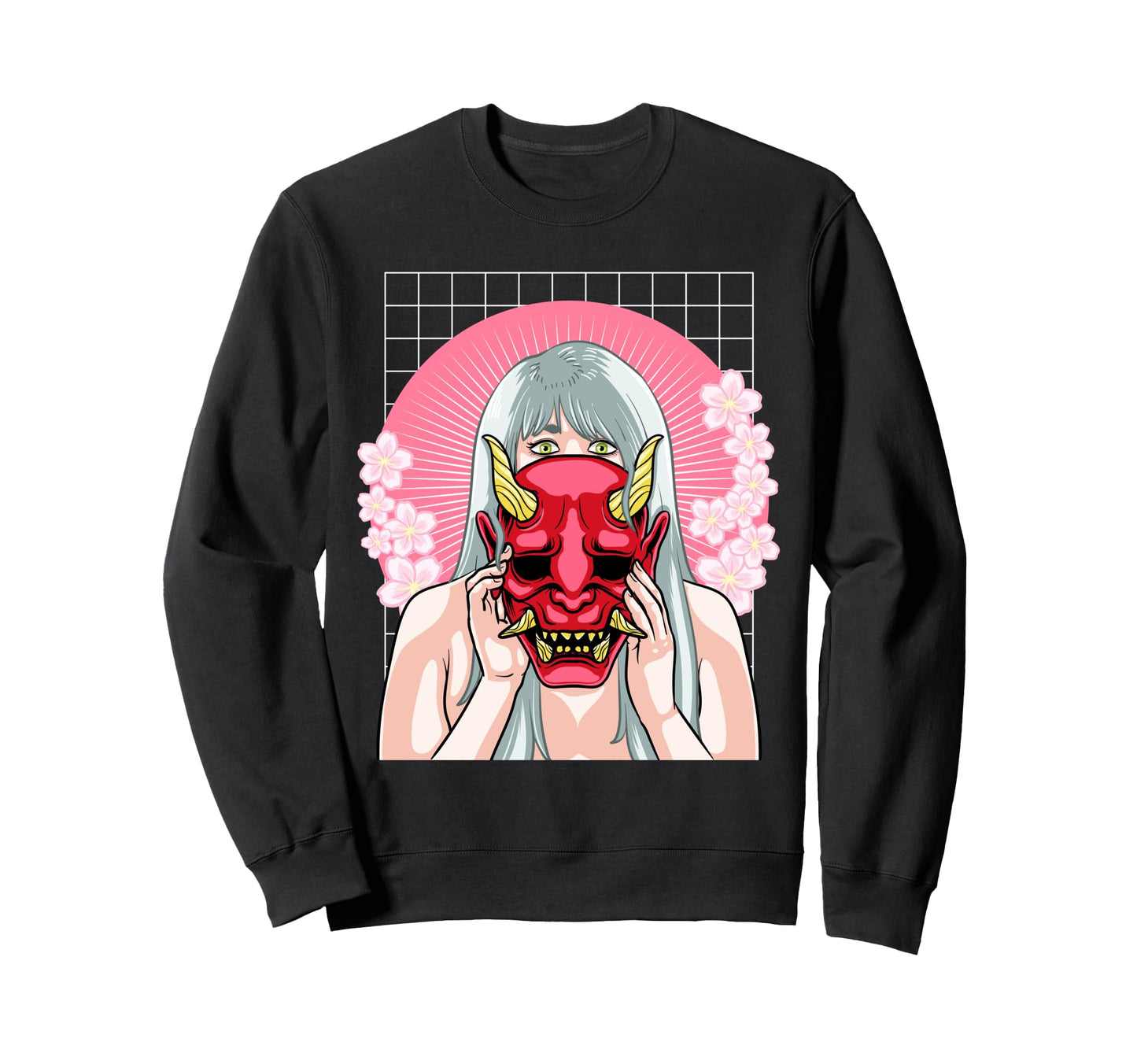 Hannya Mask Vaporwave Japanese Sweatshirt - Custom Art Print Unisex - T-Shirt, Sweatshirt, Hoodie