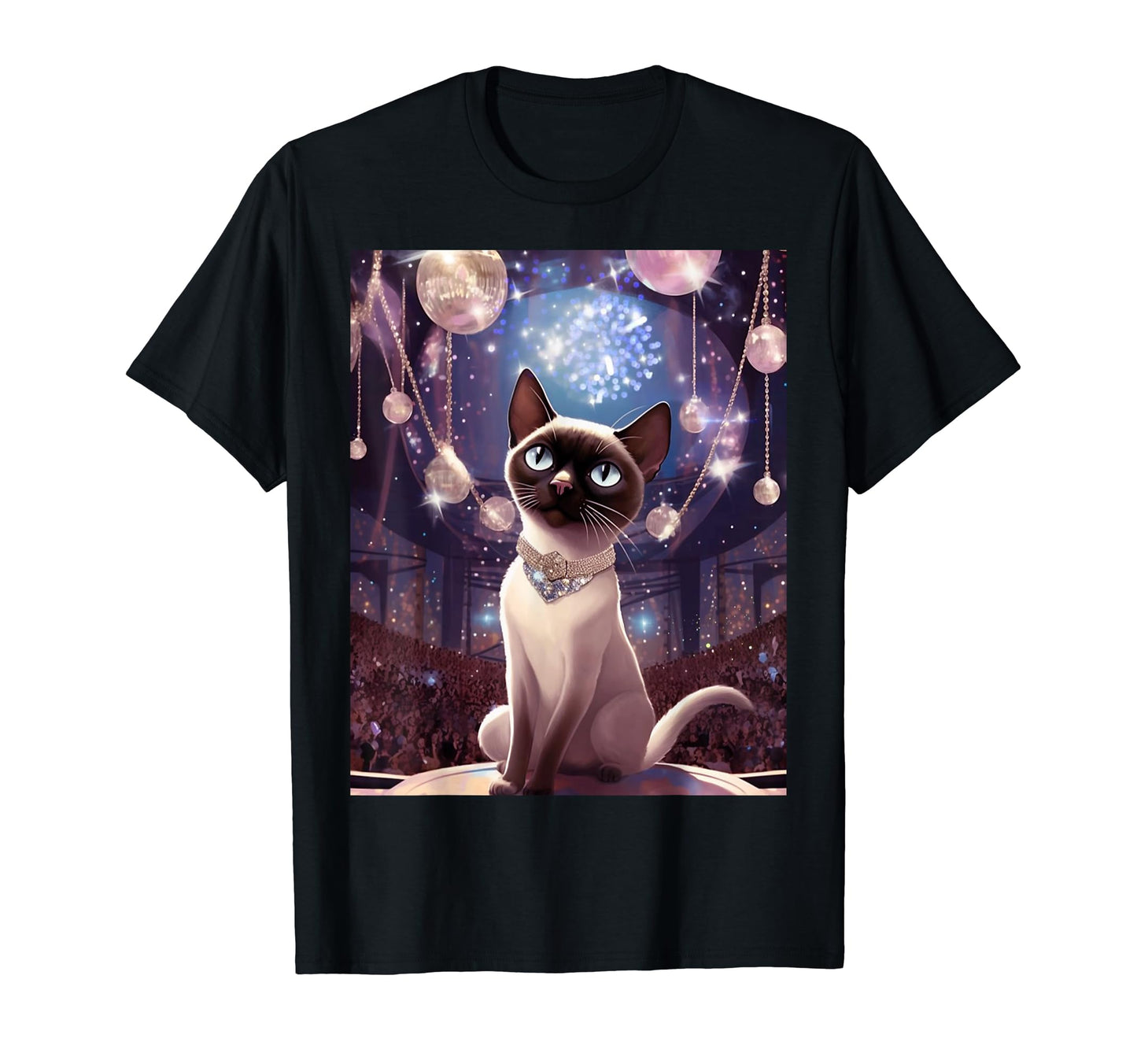 Boho Siamese Cat Cat Disco Ball Star T-Shirt - Minimalist Print for Adults - T-Shirt, Sweatshirt, Hoodie