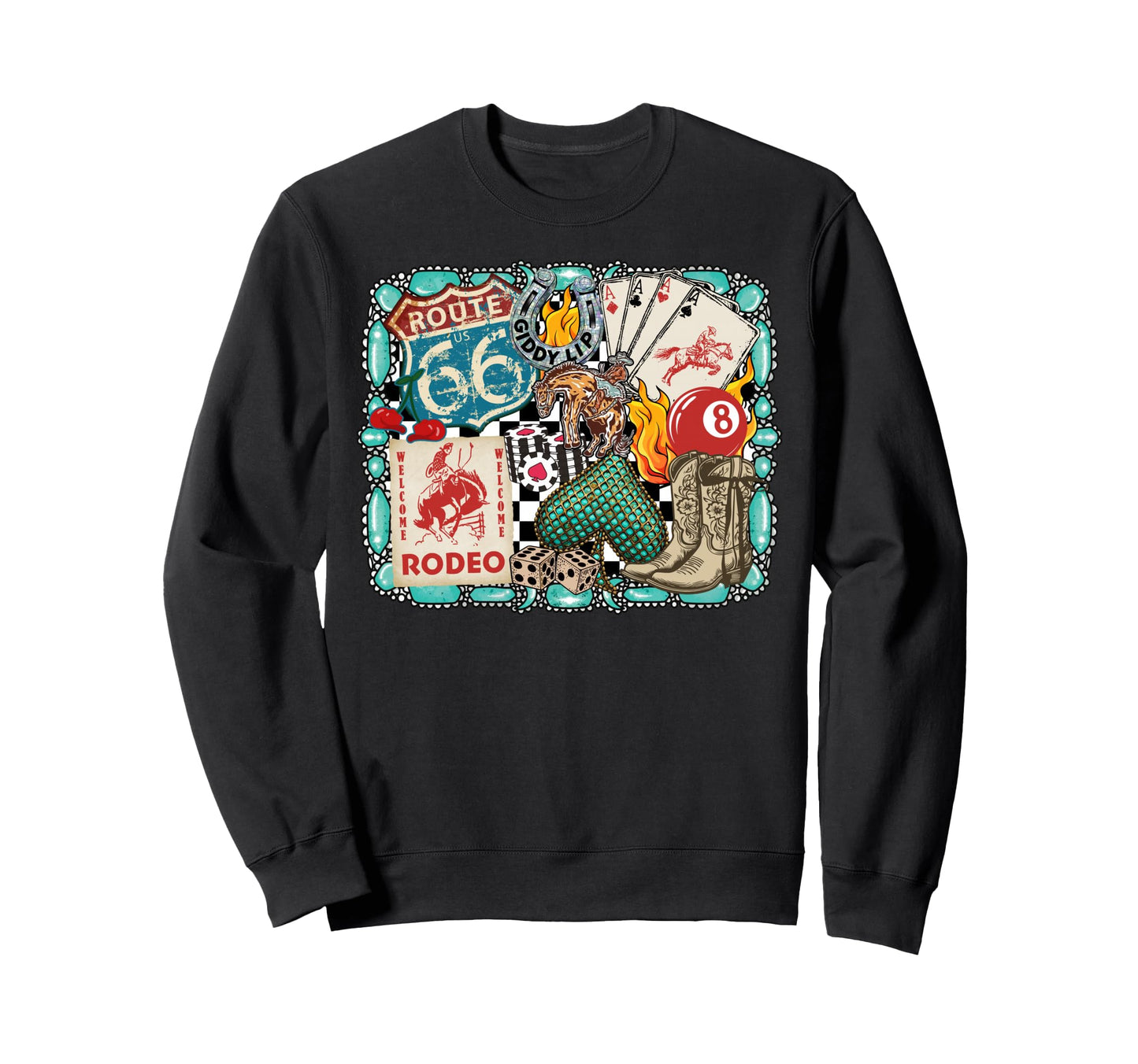 Western Rodeo Cowboy Giddy Up Turquoise Sweatshirt - Graphic Print Unisex - T-Shirt, Sweatshirt, Hoodie