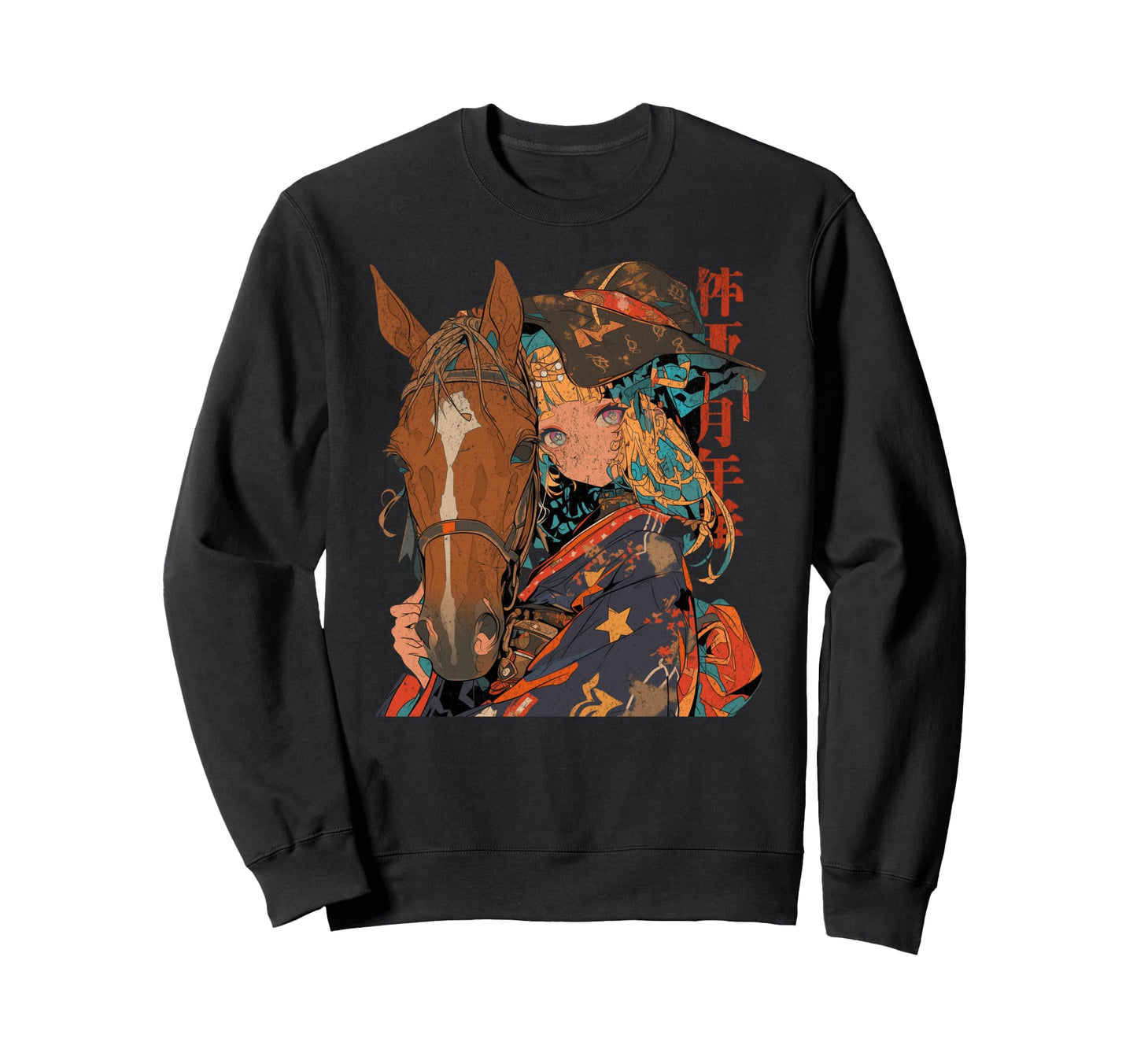 Horse Waifu Anime Japan Western Sweatshirt - Graphic Print for Adults - T-Shirt, Sweatshirt, Hoodie