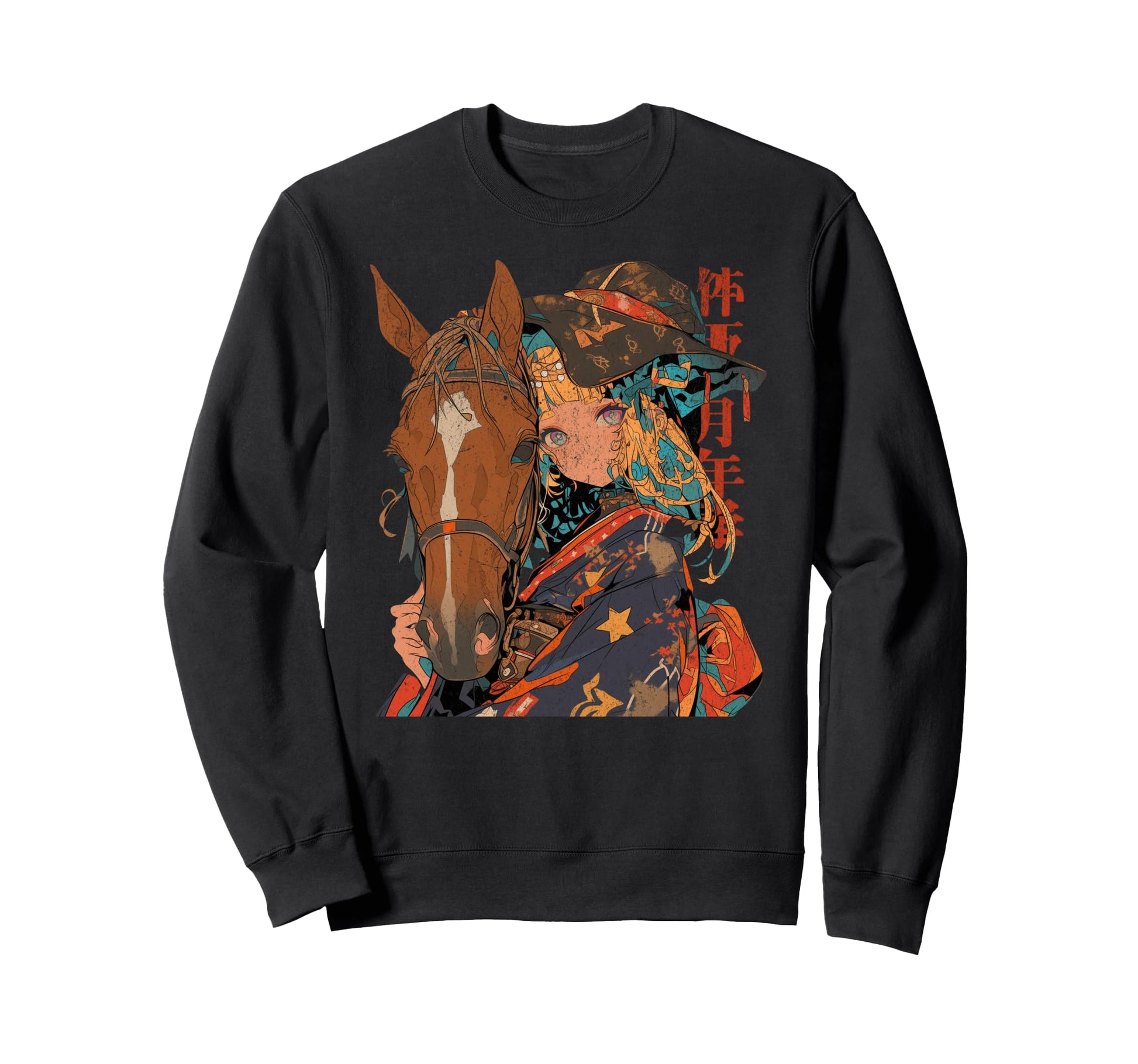 Horse Waifu Anime Japan Western Sweatshirt - Graphic Print for Adults - T-Shirt, Sweatshirt, Hoodie