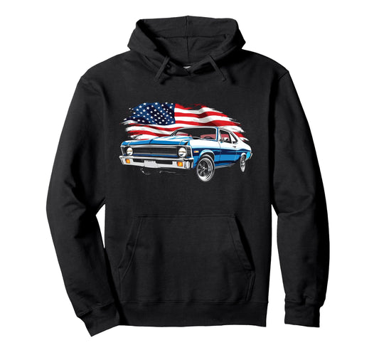 1969 Nova Ss Muscle Car Patriotic Hoodie - Fun Novelty Design Men Women - T-Shirt, Sweatshirt, Hoodie